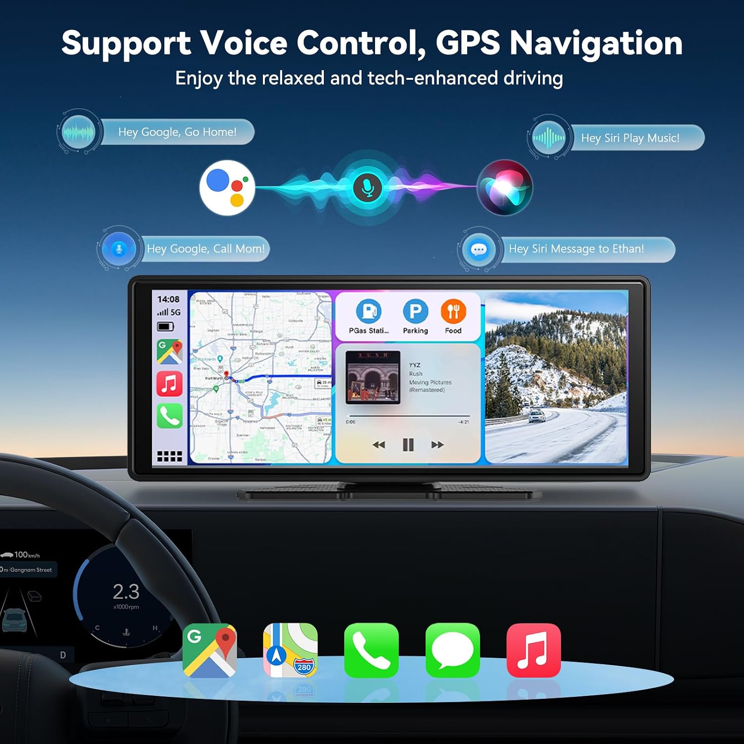 Detalle de Écran Carplay sans Fil 10,26" avec Dashcam 4K et Caméra de recul 1080P – CarPlay, Android Auto, GPS, BT et Mirror Link