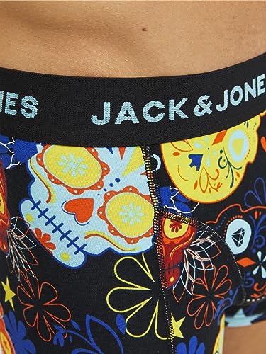 Detalle de JACK & JONES JACSUGAR Skull Trunks 3 Pack Uomo – Boxer neri in cotone con elastan