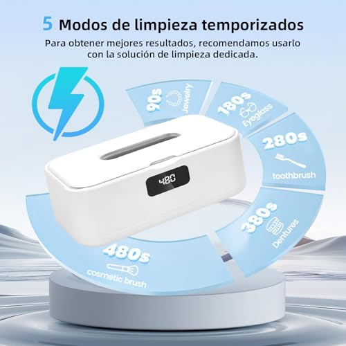 Detalle 2 de Aimmbiuty Limpiador Ultrasonidos Joyas Gafas Dental, 800ML
