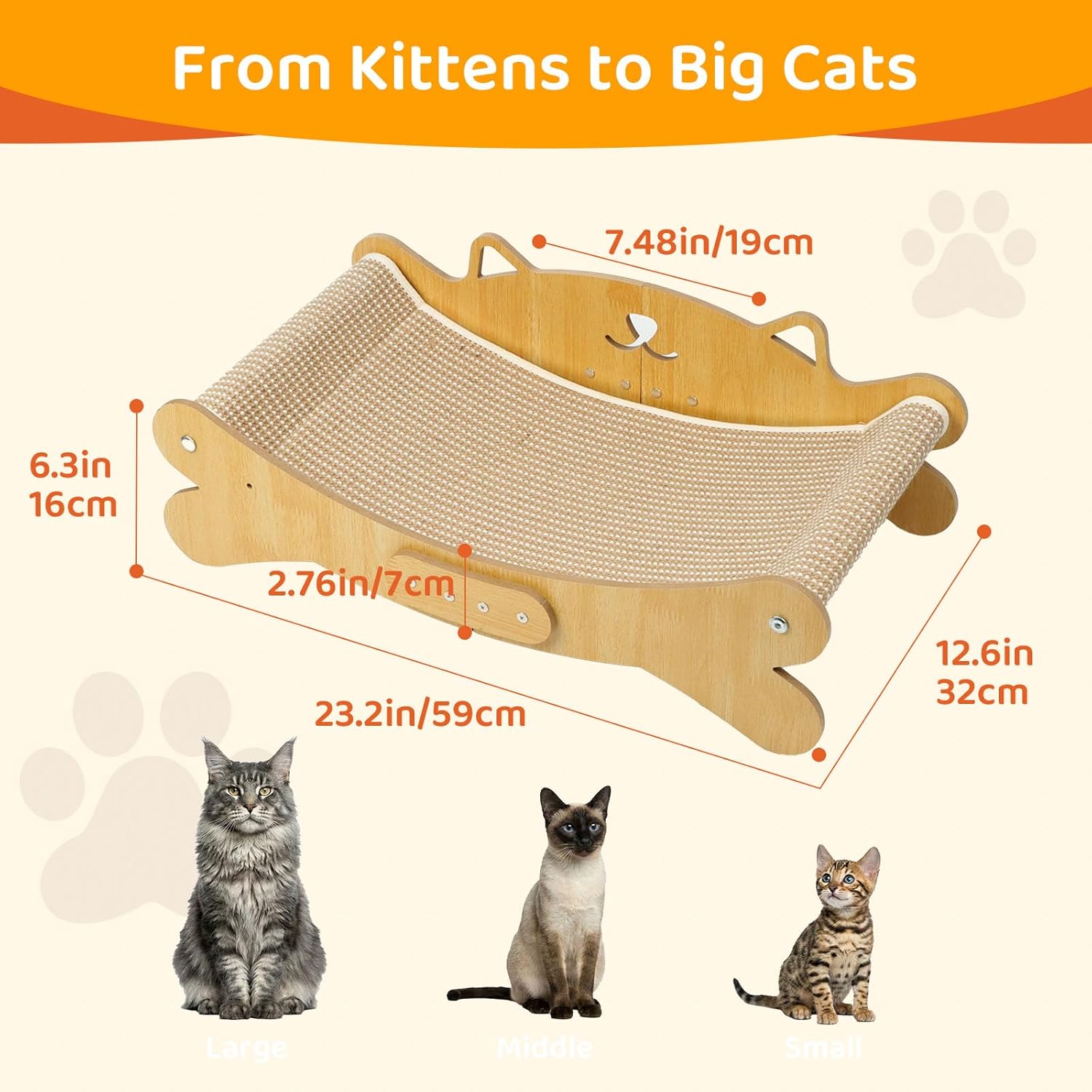 Thumbnail 6 de Cat Scratching Board Sisal Cat Scratcher Bed – 160° Curved Design in Solid Beech Wood (Extra-Large)