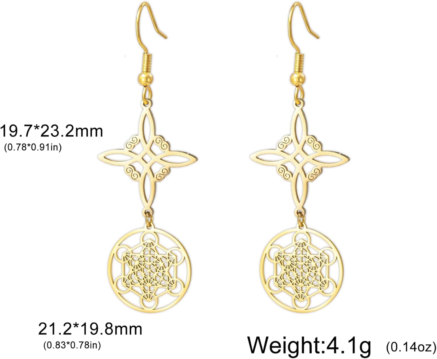 Thumbnail 5 de Metatron-Würfel Hexen-Knoten-Ohrringe – Keltische Dreifaltigkeit, Heilige Geometrie und Schutzzauber