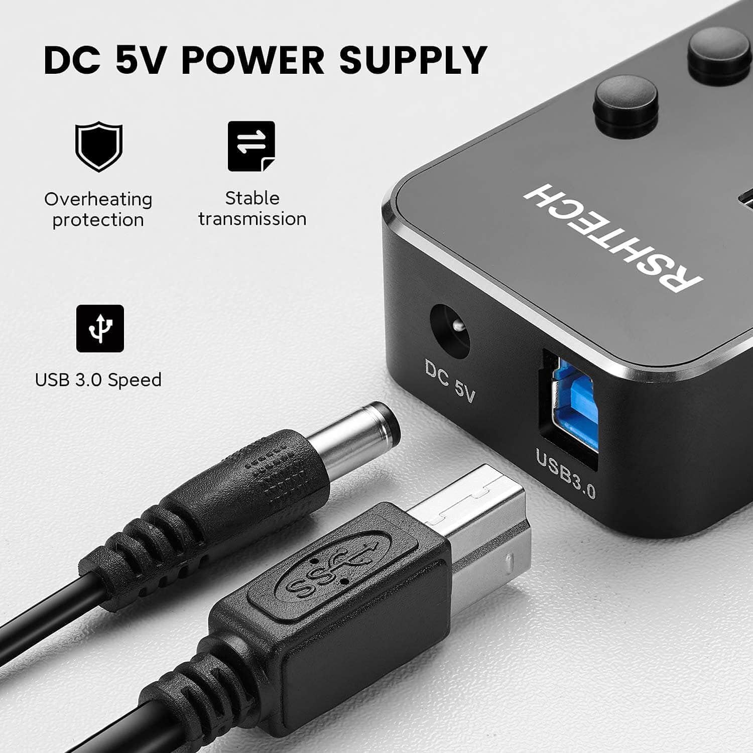 Detalle 2 de RSHTECH Powered USB Hub 4-port USB 3.0 🔌