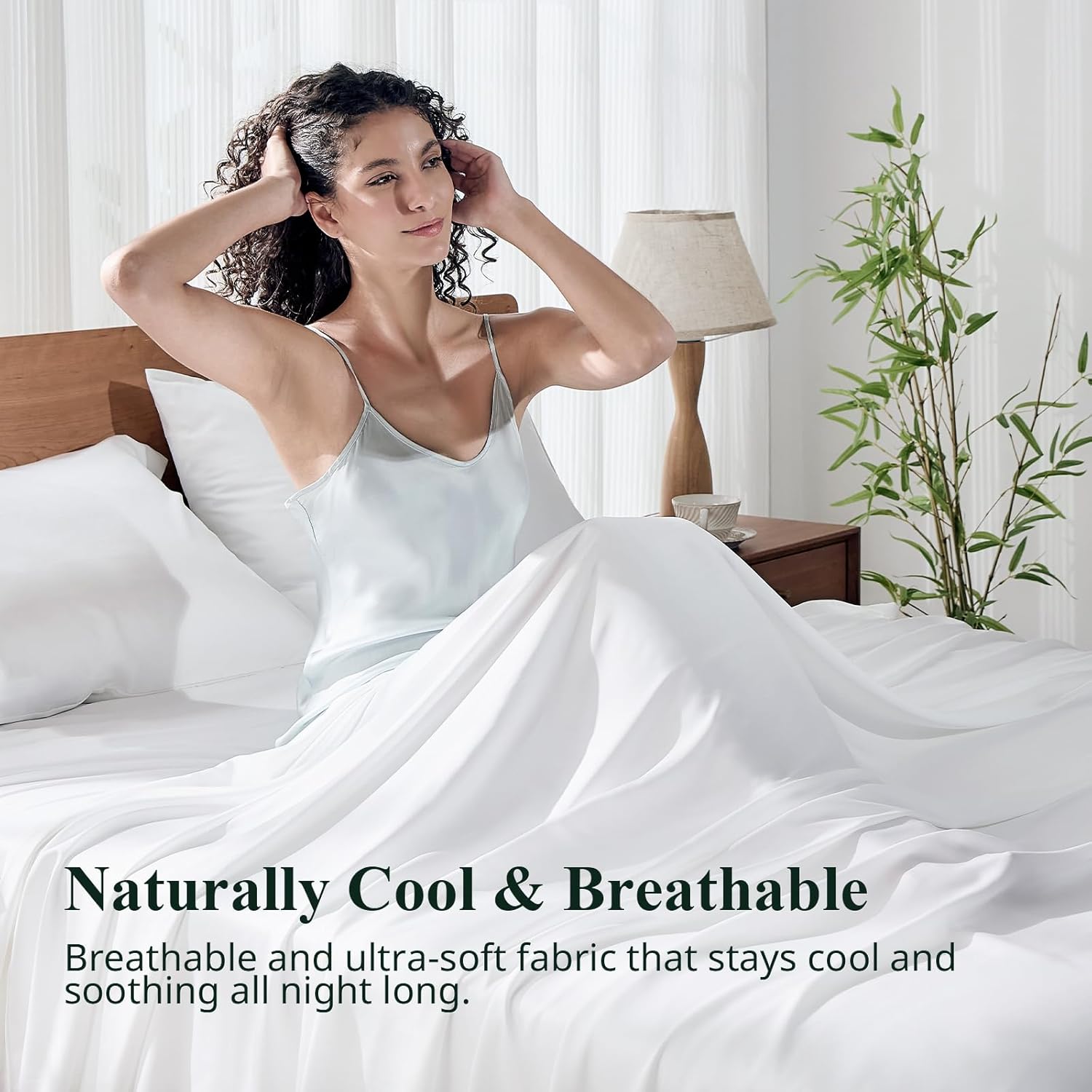 Thumbnail 2 de KRIMANO King Size Sheet Set (100% Viscose Derived from Bamboo) — Cooling, Deep-Pocket 4-Piece White