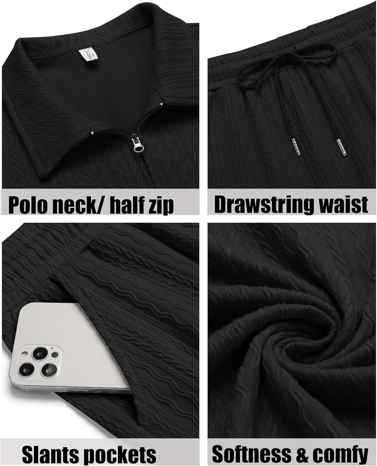 Detalle 2 de COOFANDY Men's 2-Pieces Tracksuit: Quarter Zip Polo Shirt + Shorts Set