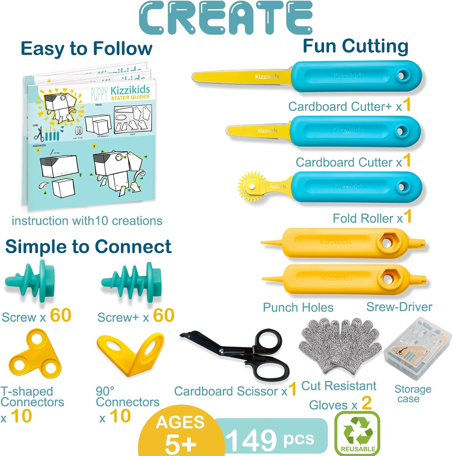 Detalle 2 de Kizzikids Cardboard Tools 149-piece kit
