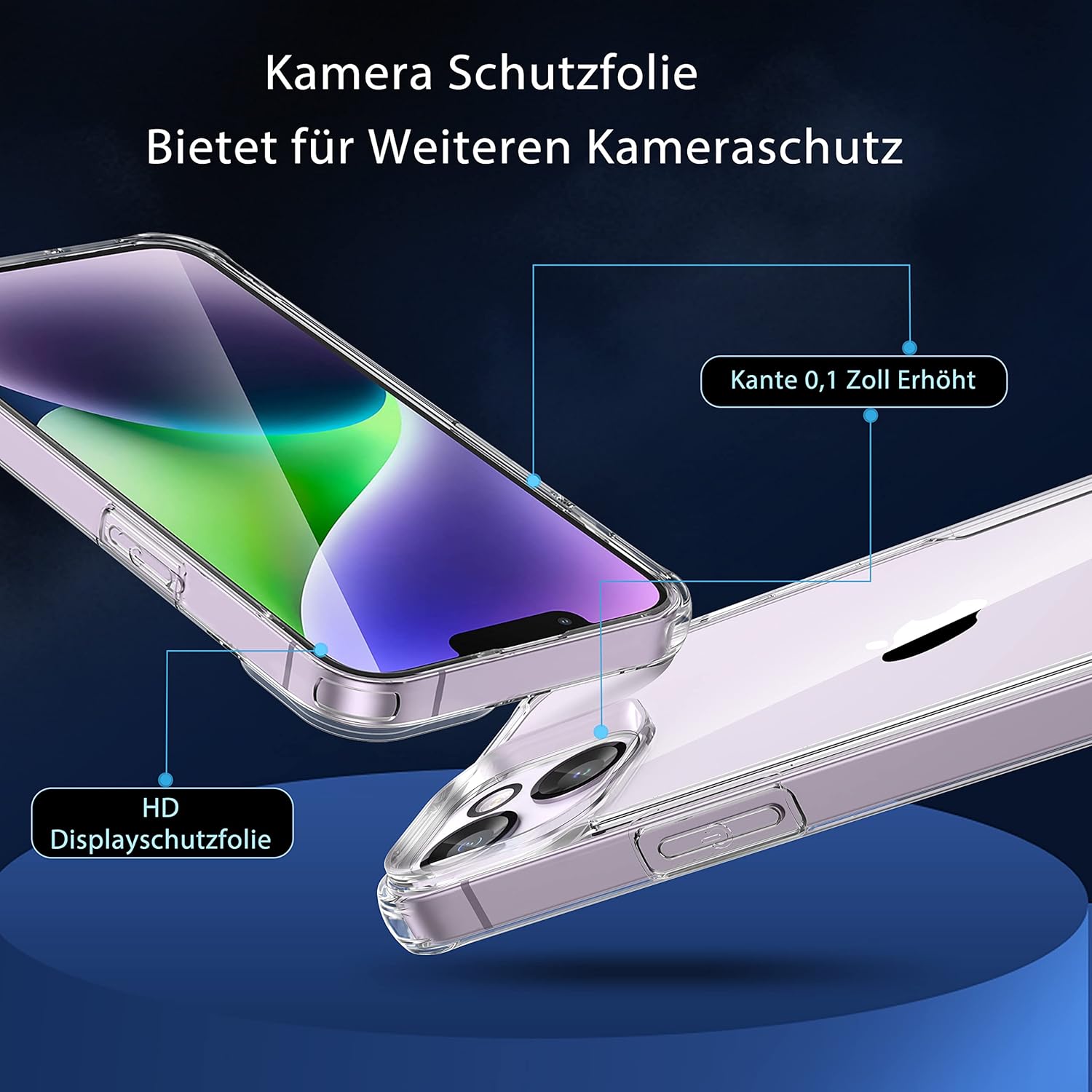 Thumbnail 1 de ORETECH Hülle für iPhone 14 Plus – Transparent, stoßfest mit 2 Displayschutzfolien und Kameraschutz