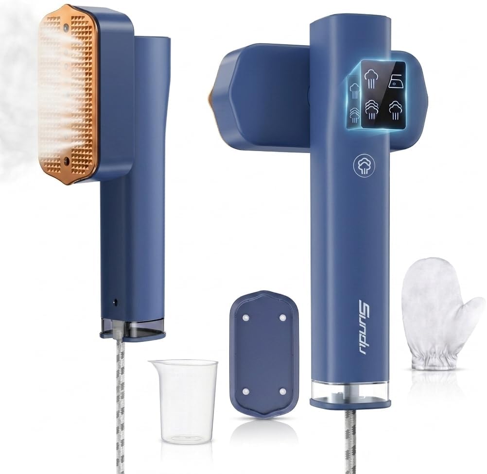 Sundu Dampfglätter & Steamer Reisebügeleisen mit Dampf – 15s Aufheizen, 4 Dampfmodi, LED-Display, 899 g, Blau