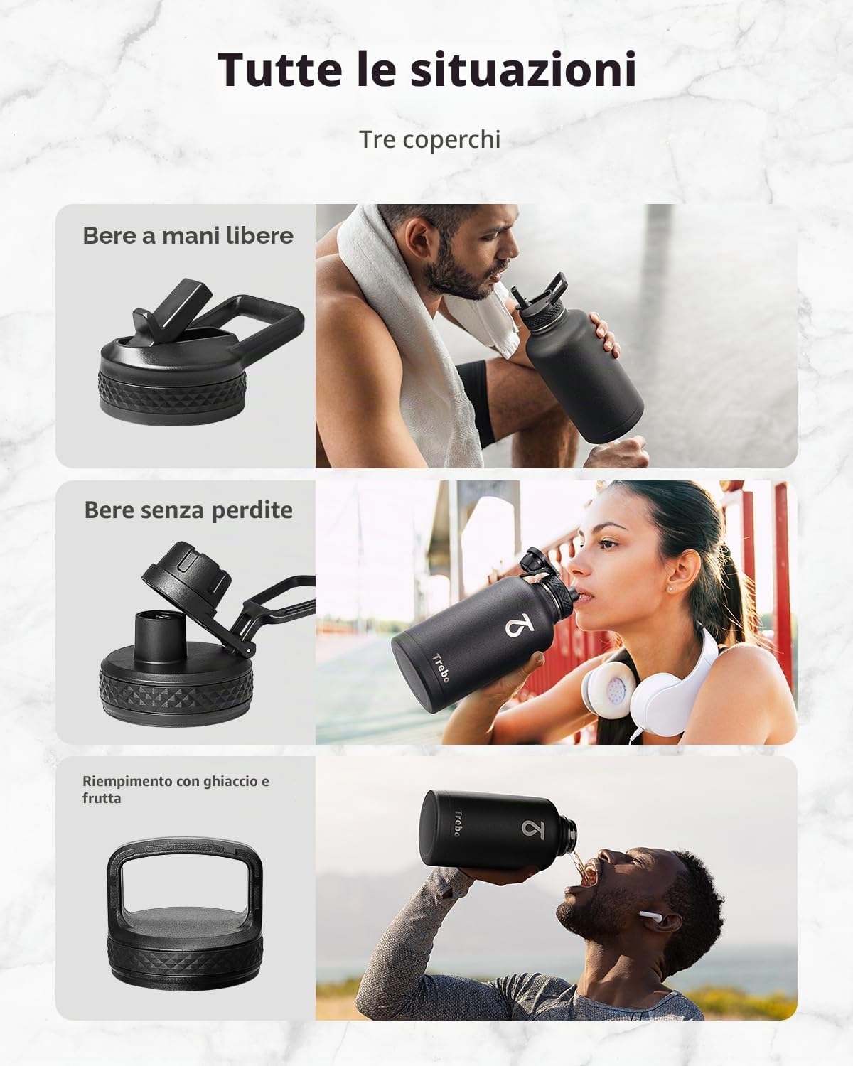 Detalle de Trebo Borraccia Termica 1,8 L con Cannuccia e Paracord — acero inox fredda per 48 ore