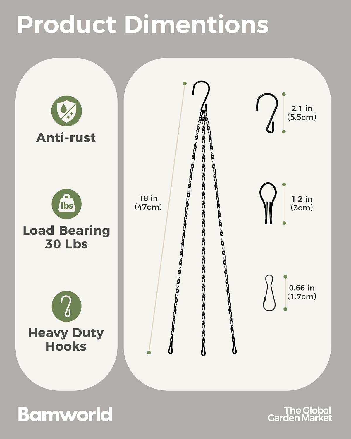 Detalle de Bamworld XGS01-HS-3PCS 18-Inch Black Hanging Chains, 3-Pack for Planters