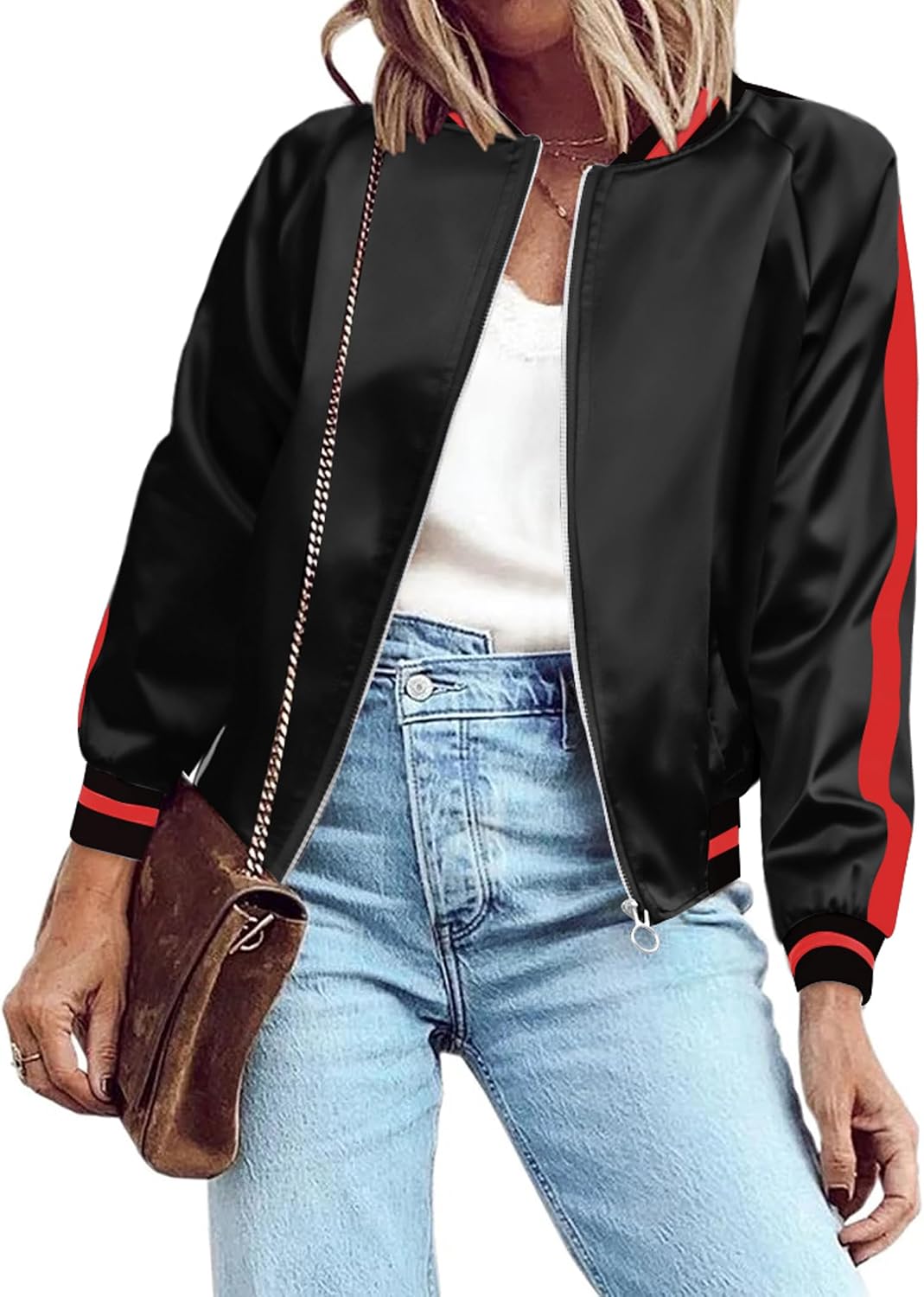 Detalle de Zeagoo Women's Bomber Jacket 100% Polyester