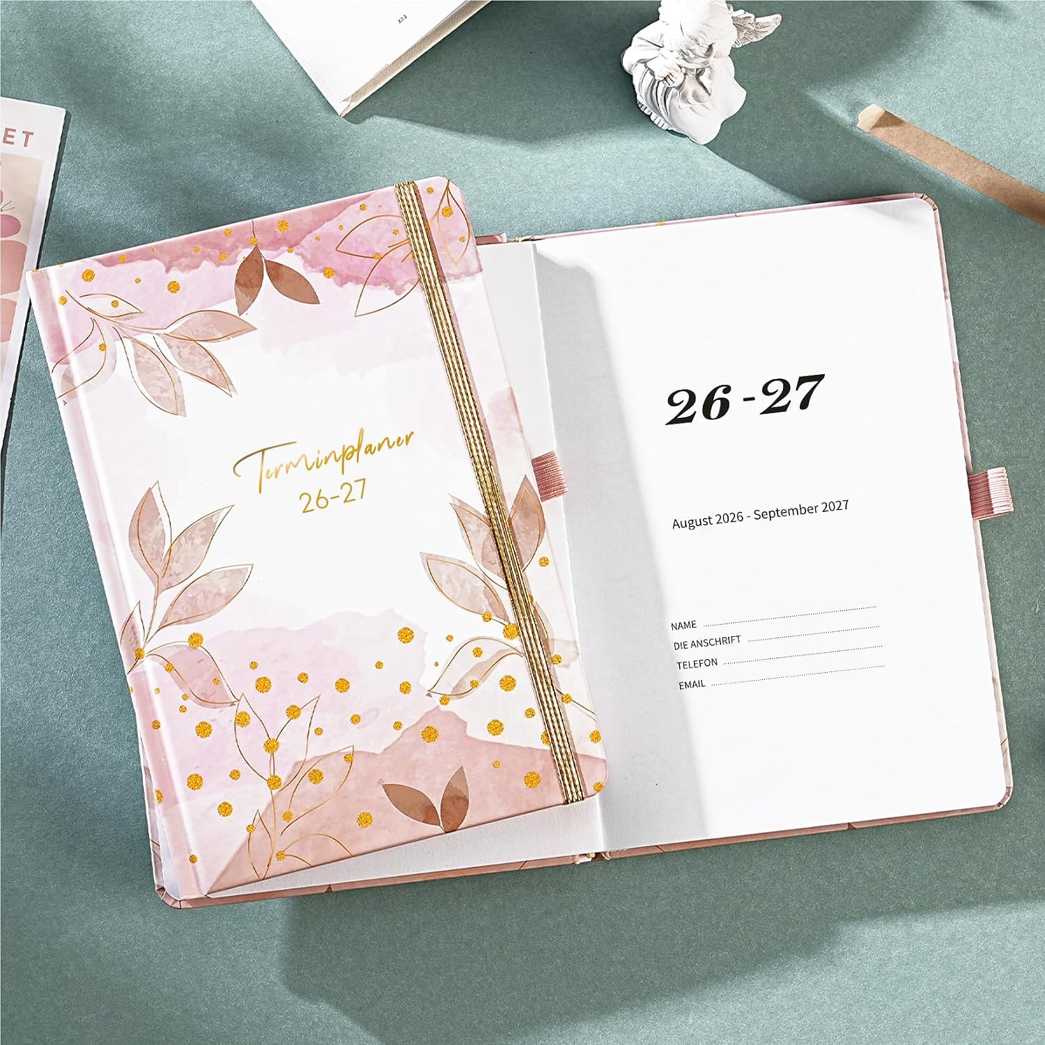 Thumbnail 6 de Kalender 2026/2027 Terminplaner – A5 Rosa mit Innentasche und elastischem Verschluss, August 2026 bis September 2027