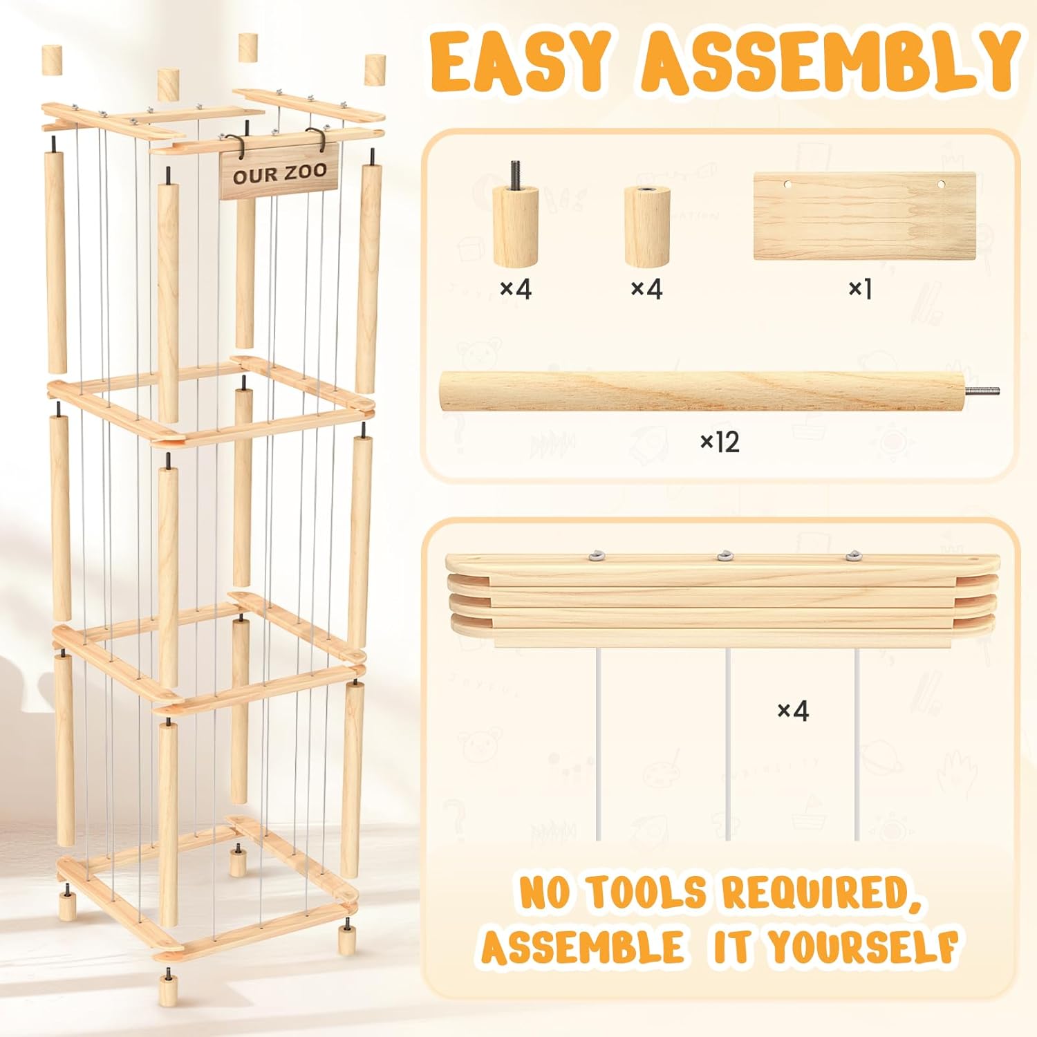 Detalle 2 de Woodure Stuffed Animal Storage & Organizer (Wooden Zoo Toy Holder) for Toddler Rooms
