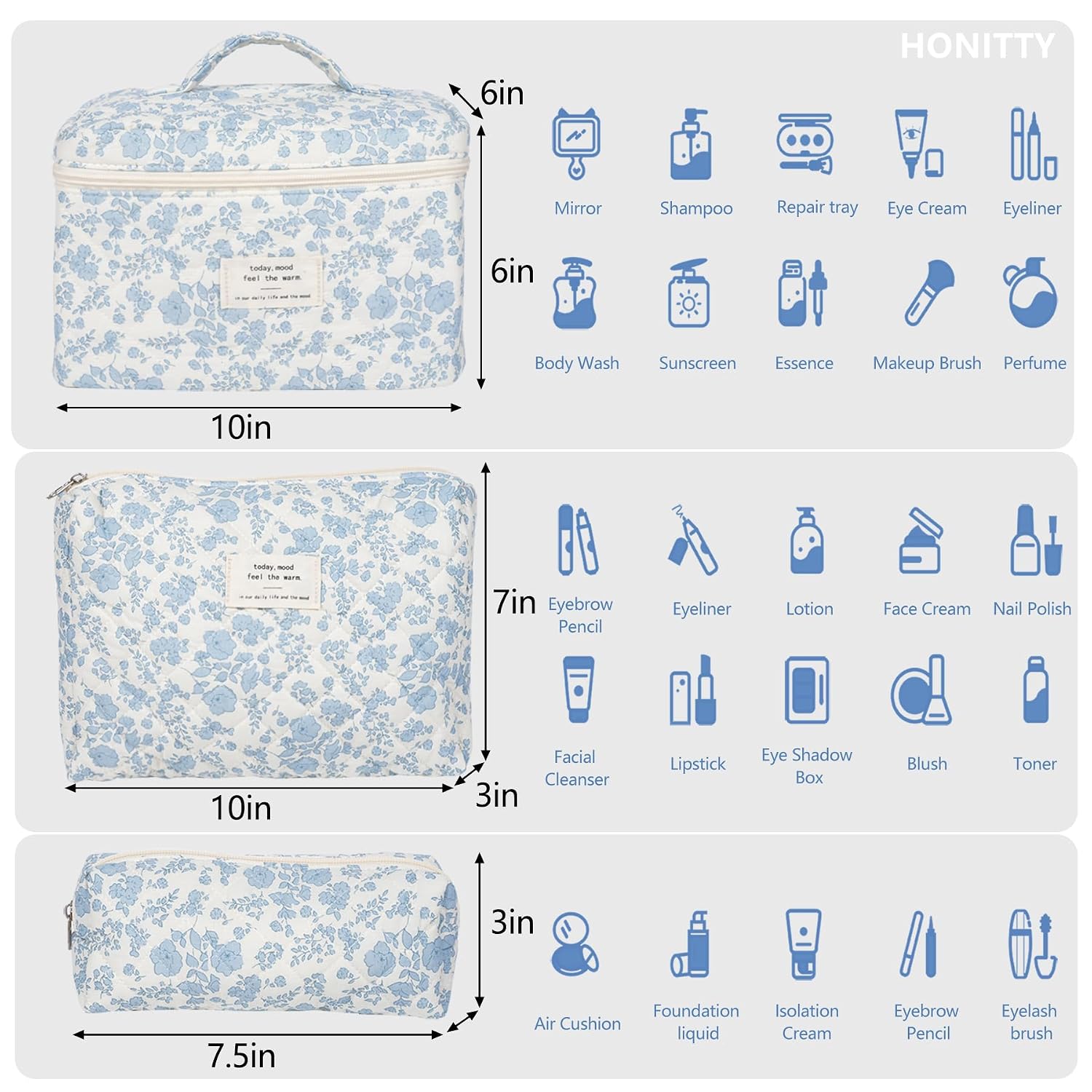 Detalle 2 de Quilted Floral Makeup Bag Set, 3-Piece