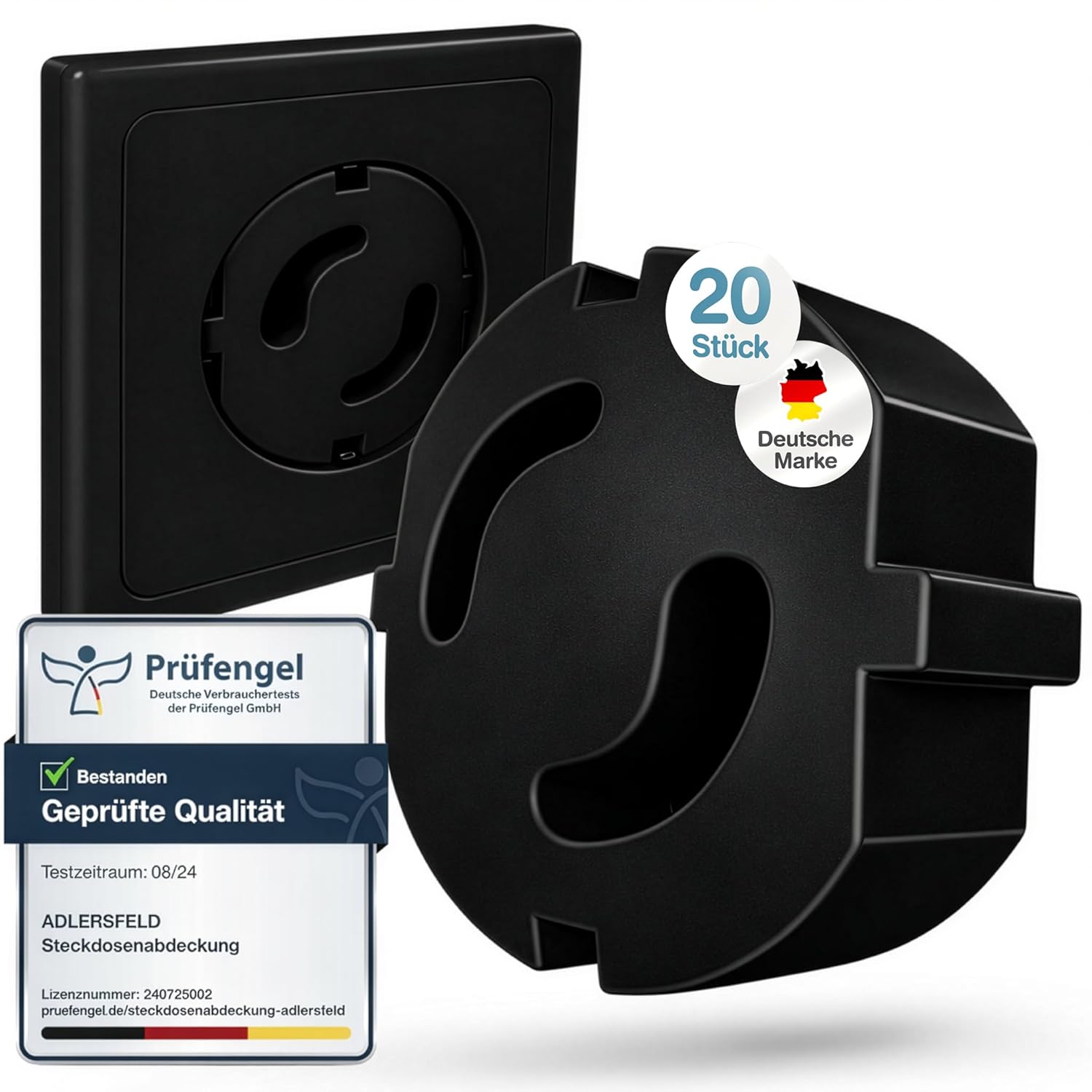Detalle de Adlersfeld® Steckdosen Kindersicherung (20er-Pack) – Steckdosenschutz gegen Stromschläge, schwarz