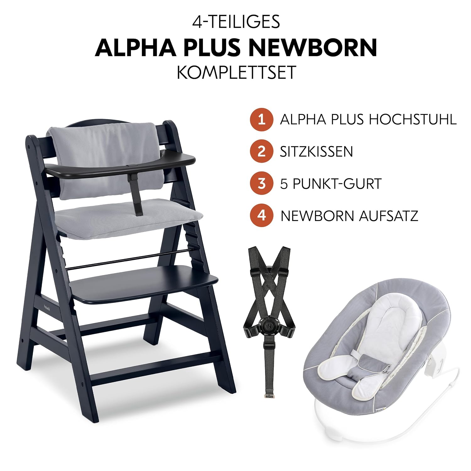 Thumbnail 1 de hauck Alpha+ Hochstuhl Newborn Set 4in1 mit 2in1 Bouncer – Schwarz, FSC-Buchenholz, bis 90 kg