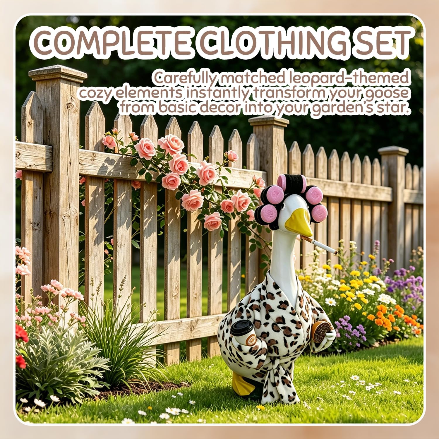 Detalle de MEQUER Goose Outfits Leopard Bathrobe Set for 23-Inch Lawn Geese