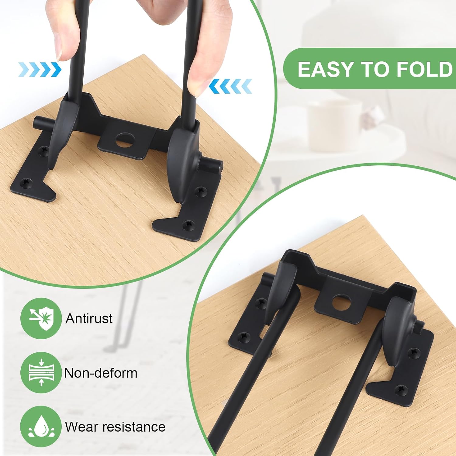 Detalle de SUPAWAY 4er Set klappbare Haarnadel-Tischbeine, 45 cm, schwarz – ideal für Couchtisch & DIY-Möbel