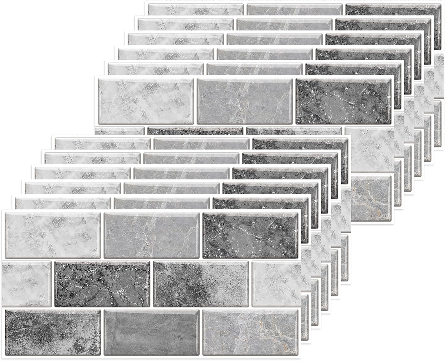 Detalle de 24 Sheets Grey Tile Stickers - Peel-and-Stick Vinyl Backsplash Tiles for Kitchen & Bathroom