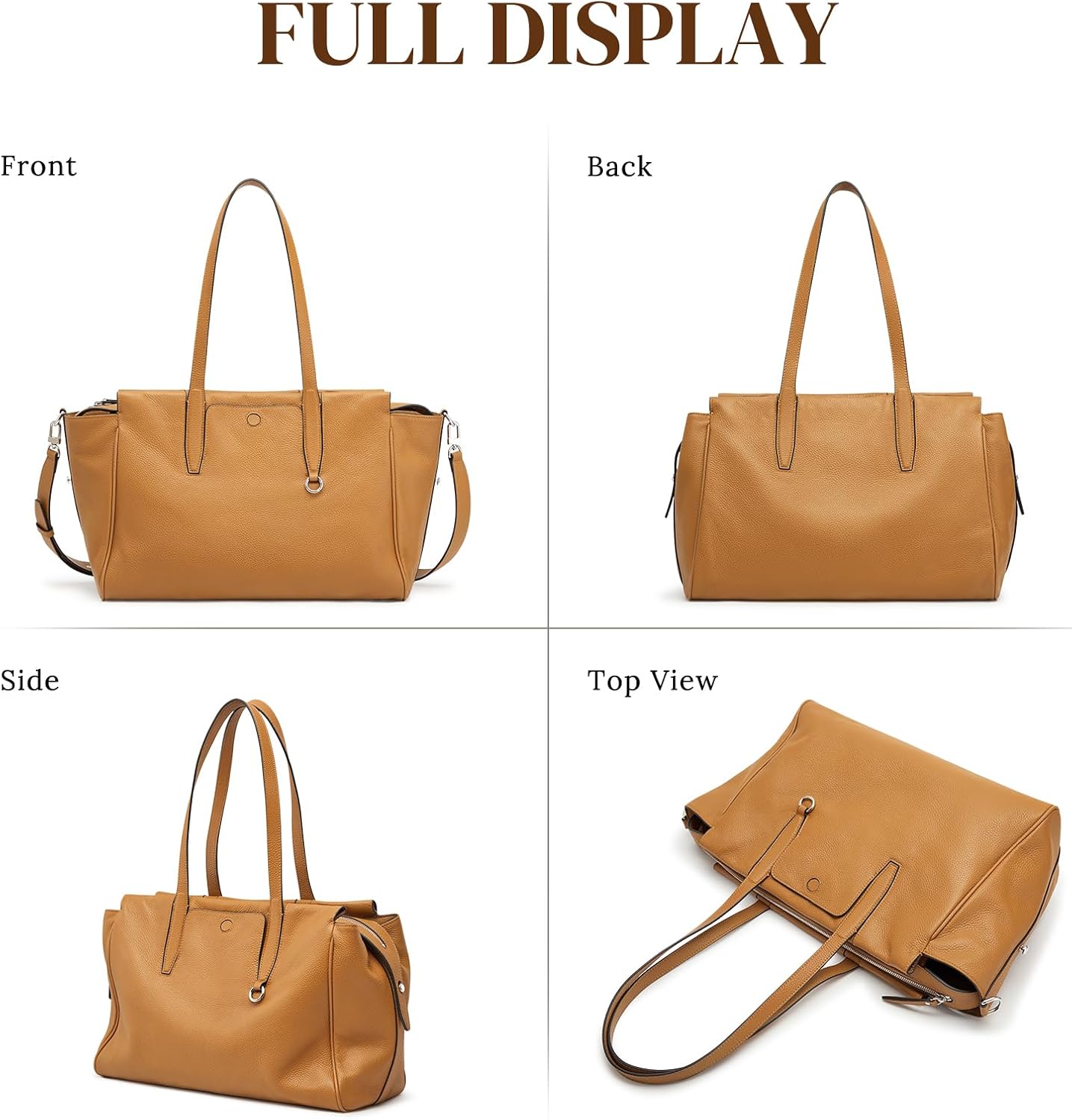 Thumbnail 6 de S-ZONE Genuine Leather Tote: Large Crossbody & Work Bag in Soft Pebbled Leather