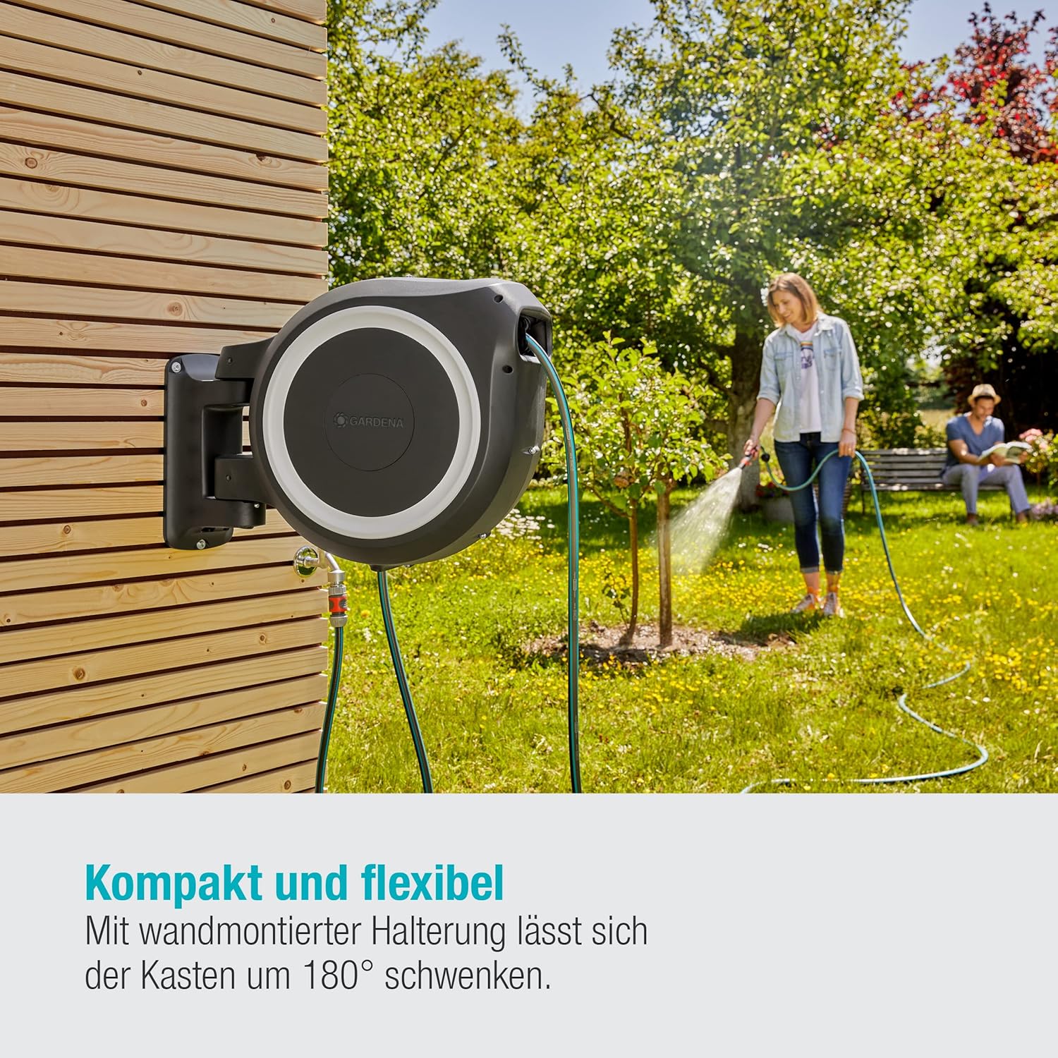 Detalle de Gardena Original Wand-Schlauchbox RollUp L (weiß) 30 m – zuverlässige Bewässerungslösung für große Gärten