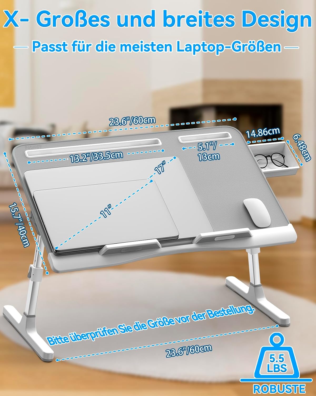 Detalle de Potuopy Laptoptisch mit 60 x 40 cm