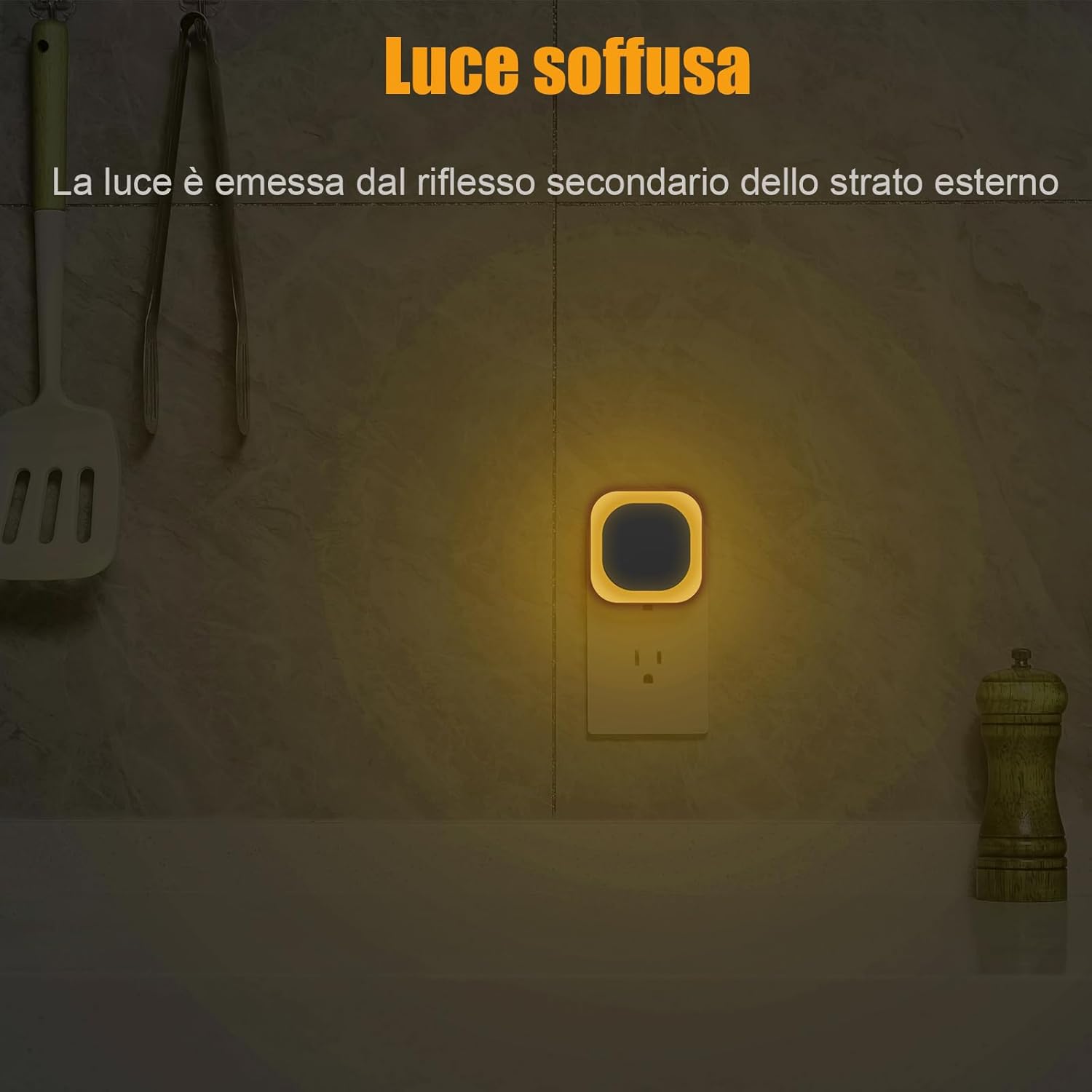 Thumbnail 4 de YUNLEX Presa di luce notturna con sensore crepuscolare e 3 livelli di luminosità (giallo dorato)