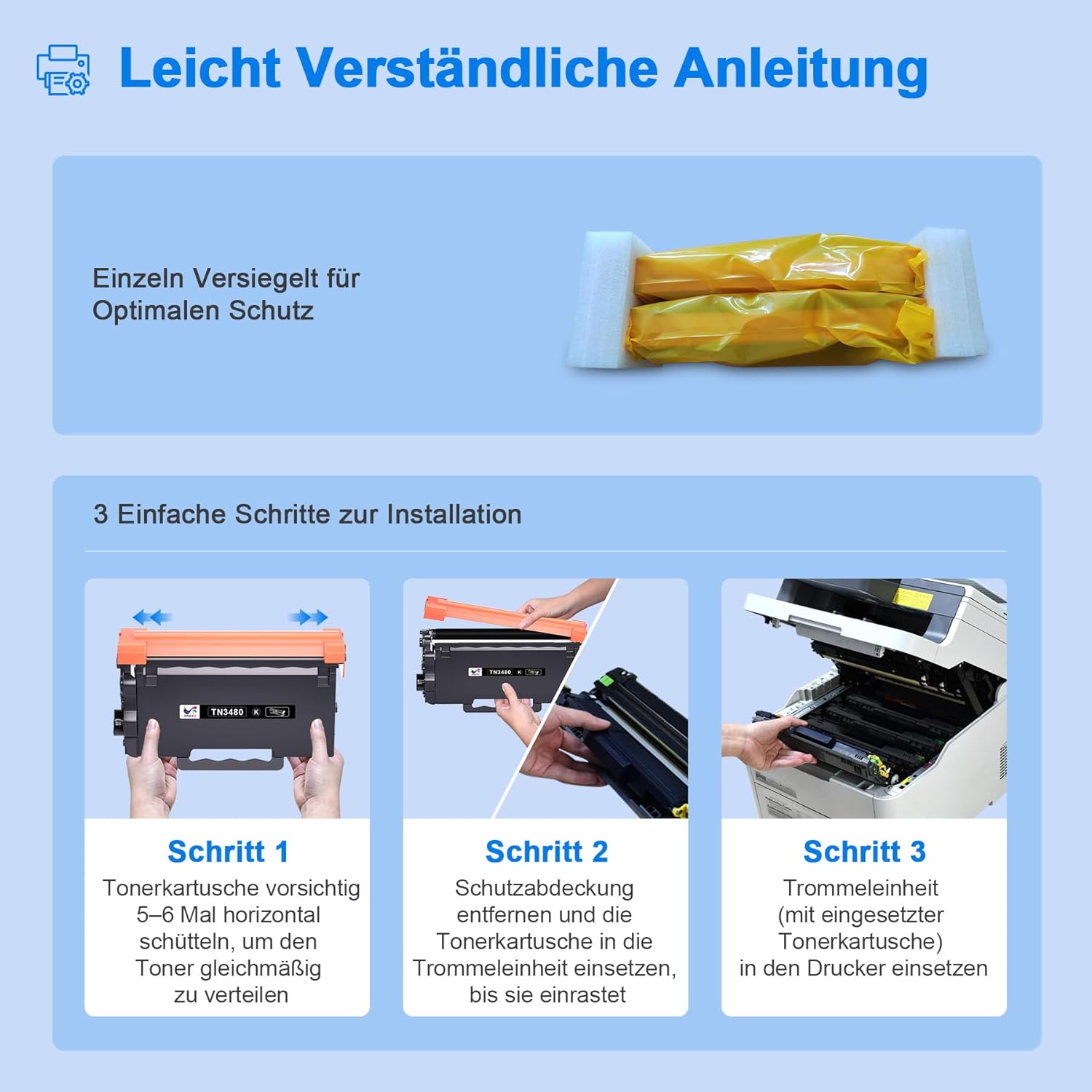 Thumbnail 5 de ONLYU TN3480 HL-L5100DN Toner – kompatibel, 2er-Pack, 8.000 Seiten bei 5% Deckung