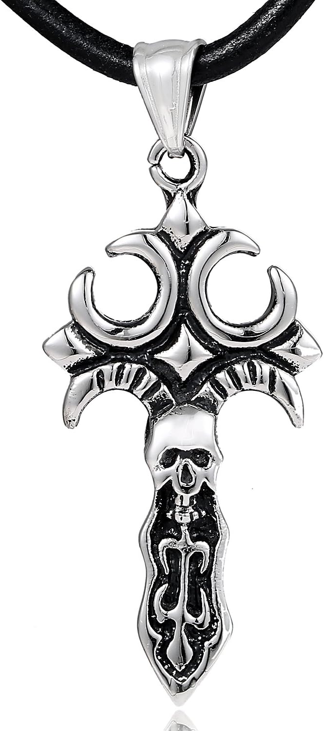 Thumbnail 3 de DonDon Collana da Uomo in Cuoio Pelle 50 cm con Pendente in Acciaio Inossidabile – Modelli Diversi