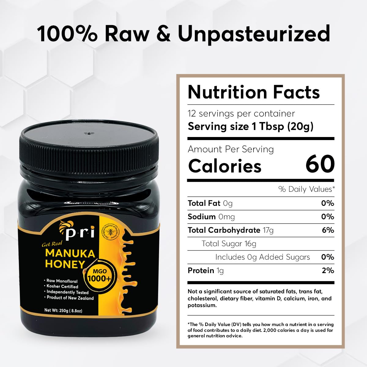 Thumbnail 1 de P.R.I MGO 1000+ Manuka Honey, 250g, Cool-Processed and QR-Traceable