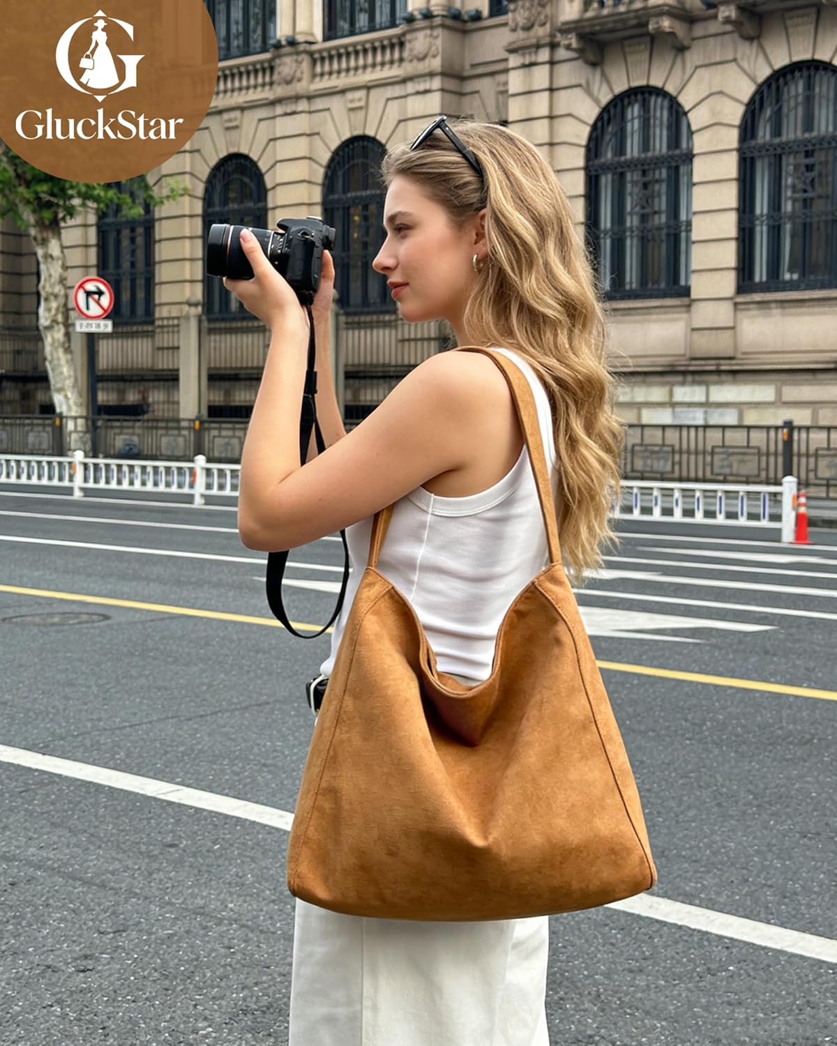 Thumbnail 1 de Gluckstar Handtasche Damen Groß – Künstliche Wildleder Tasche, eleganter Shopper für Arbeit, Freizeit und Reisen