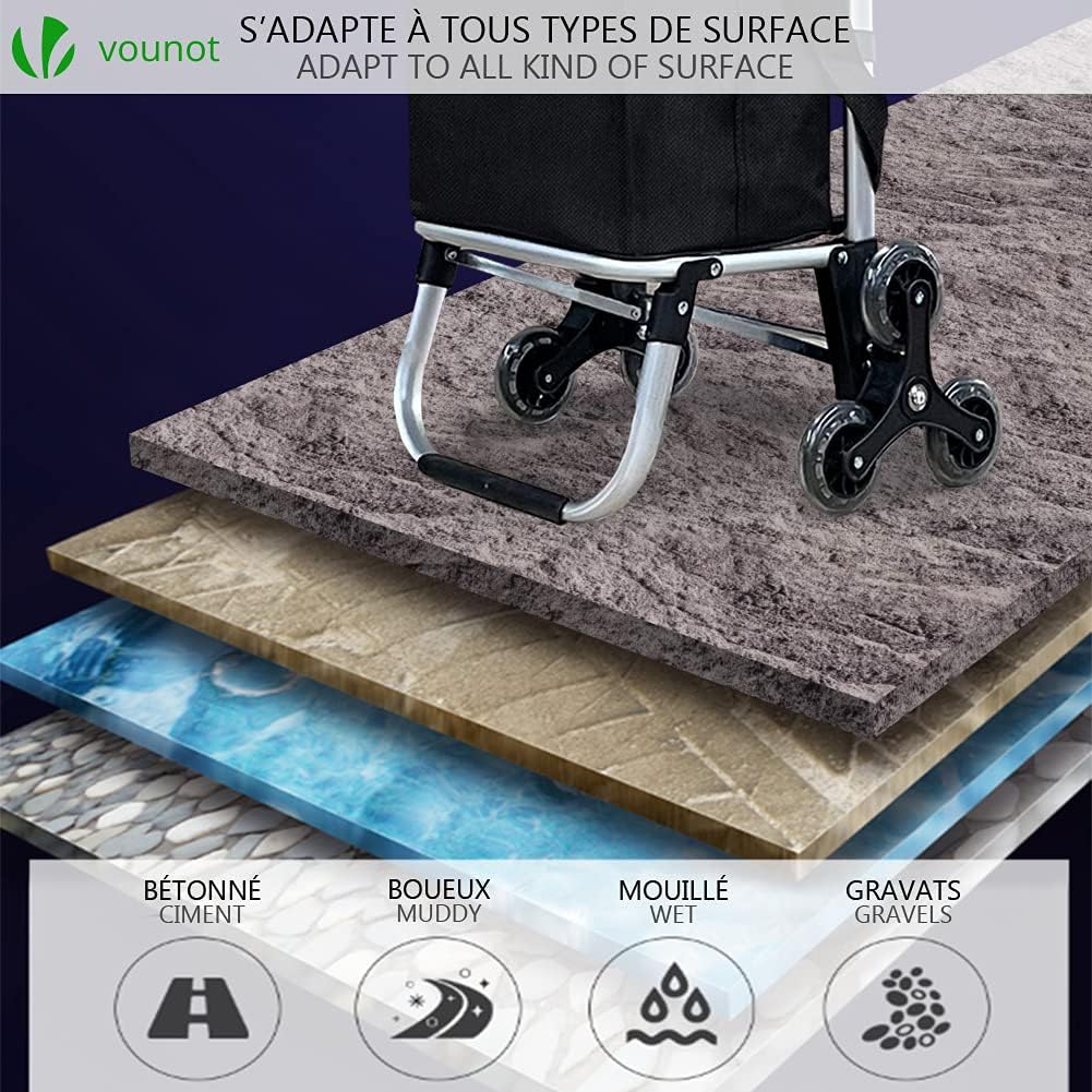 Thumbnail 6 de VOUNOT Chariot de Courses 6 Roues en Aluminium – 58 L, 3 en 1, Isotherme