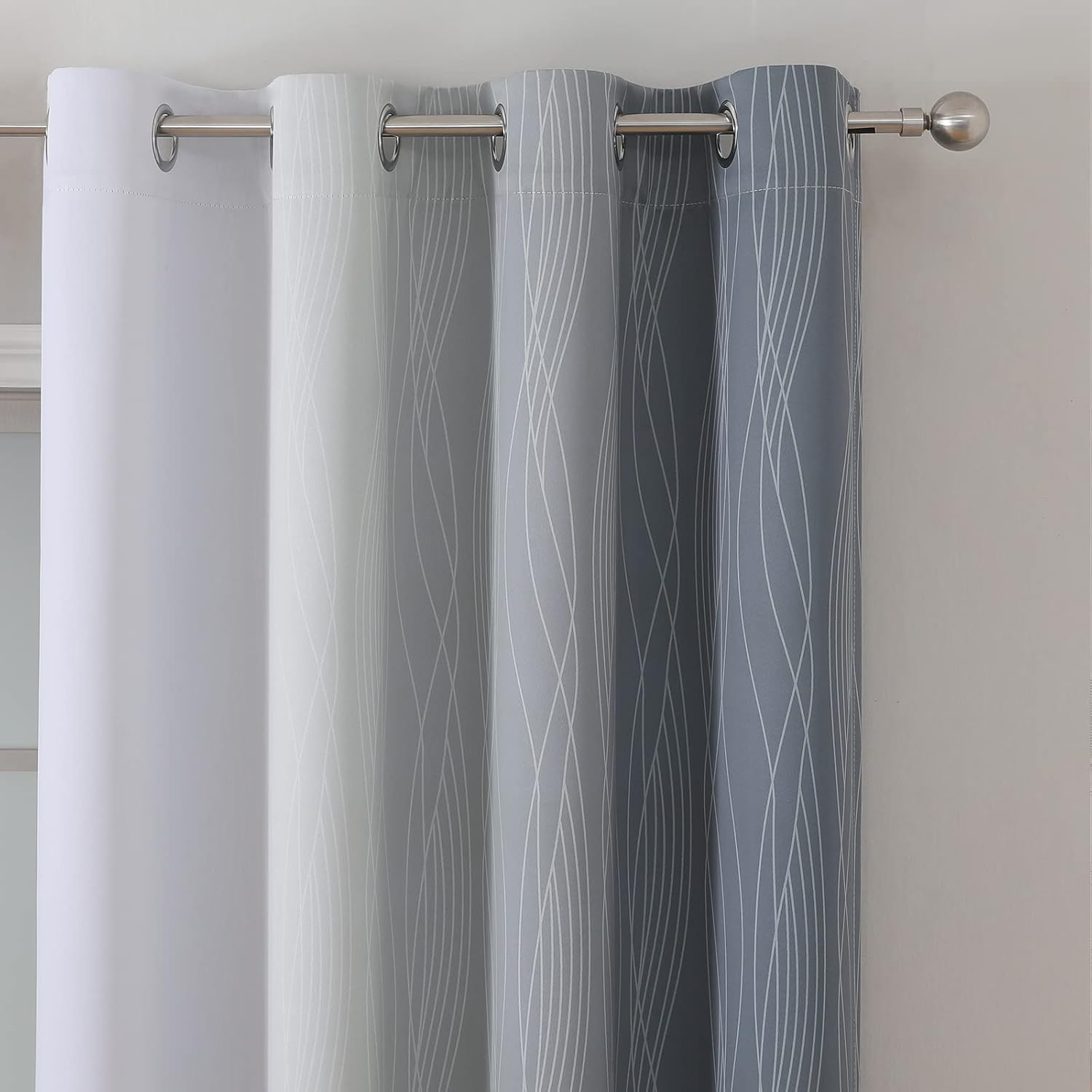 Thumbnail 2 de VEHEDE Ombre Blackout Curtains for Kids Bedroom – 2 Panels, 72 Inch Drop, W52 x L72, Grey and Greyish White (Thermal Insulated)
