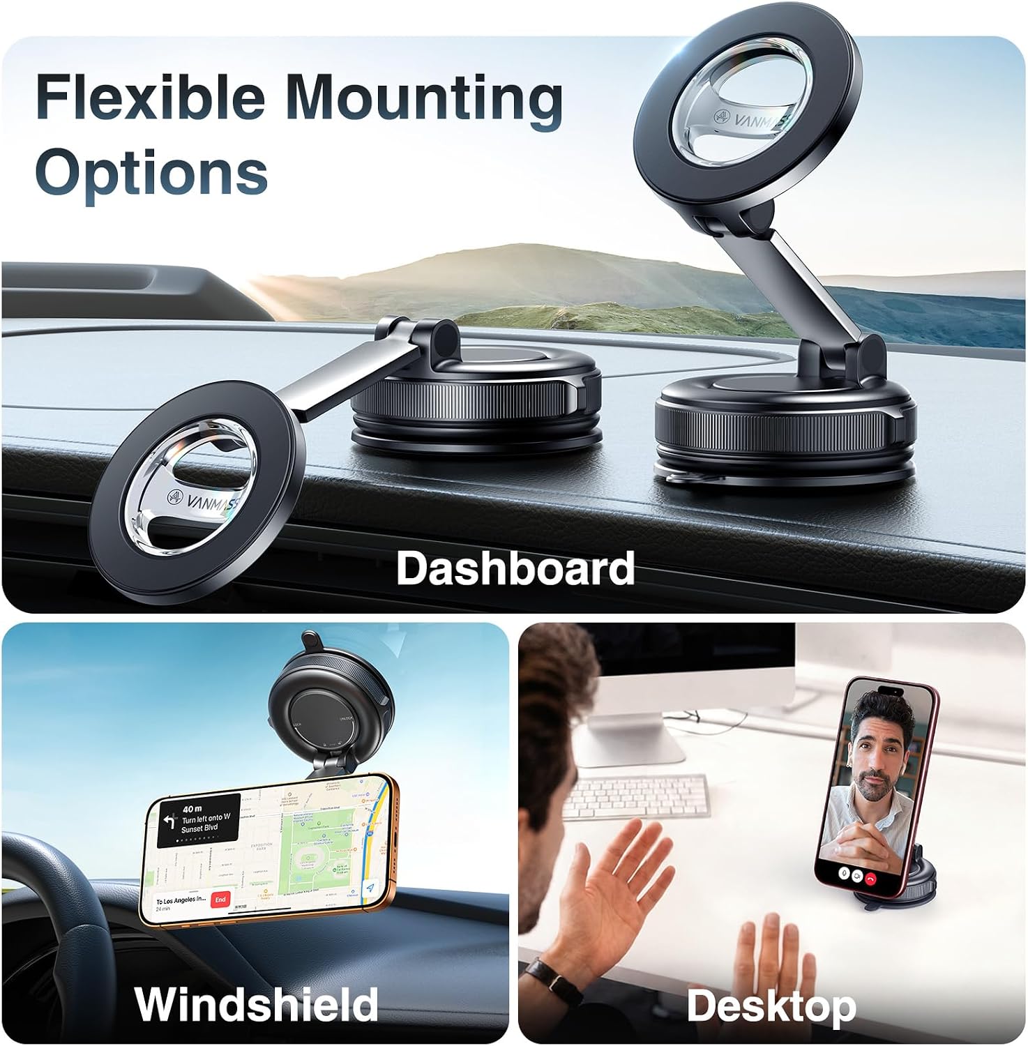 Detalle 2 de VANMASS MagSafe car phone mount with 360° rotation