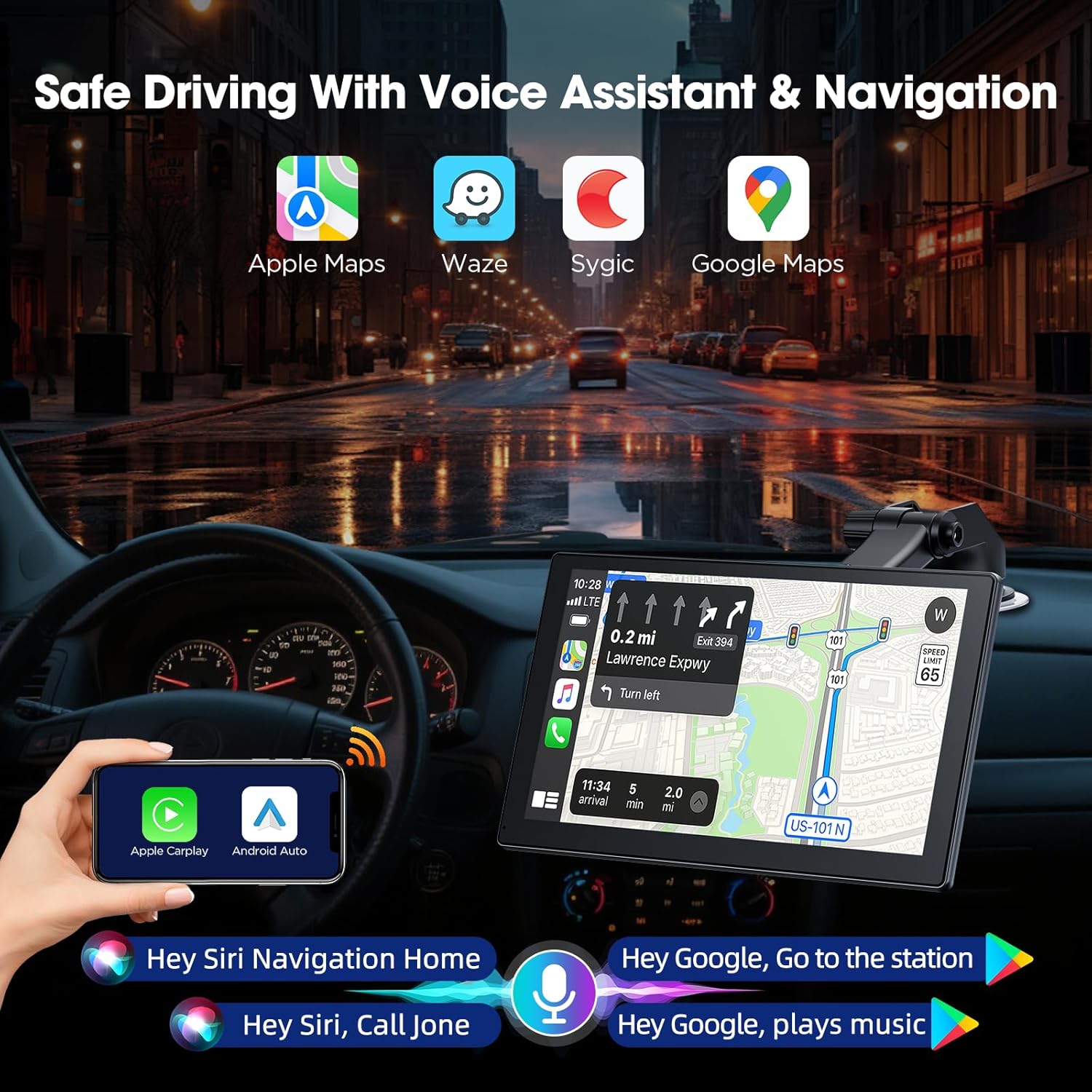 Thumbnail 1 de Volam 9" Wireless Carplay Screen with Dual Dash Cam and Backup Cam