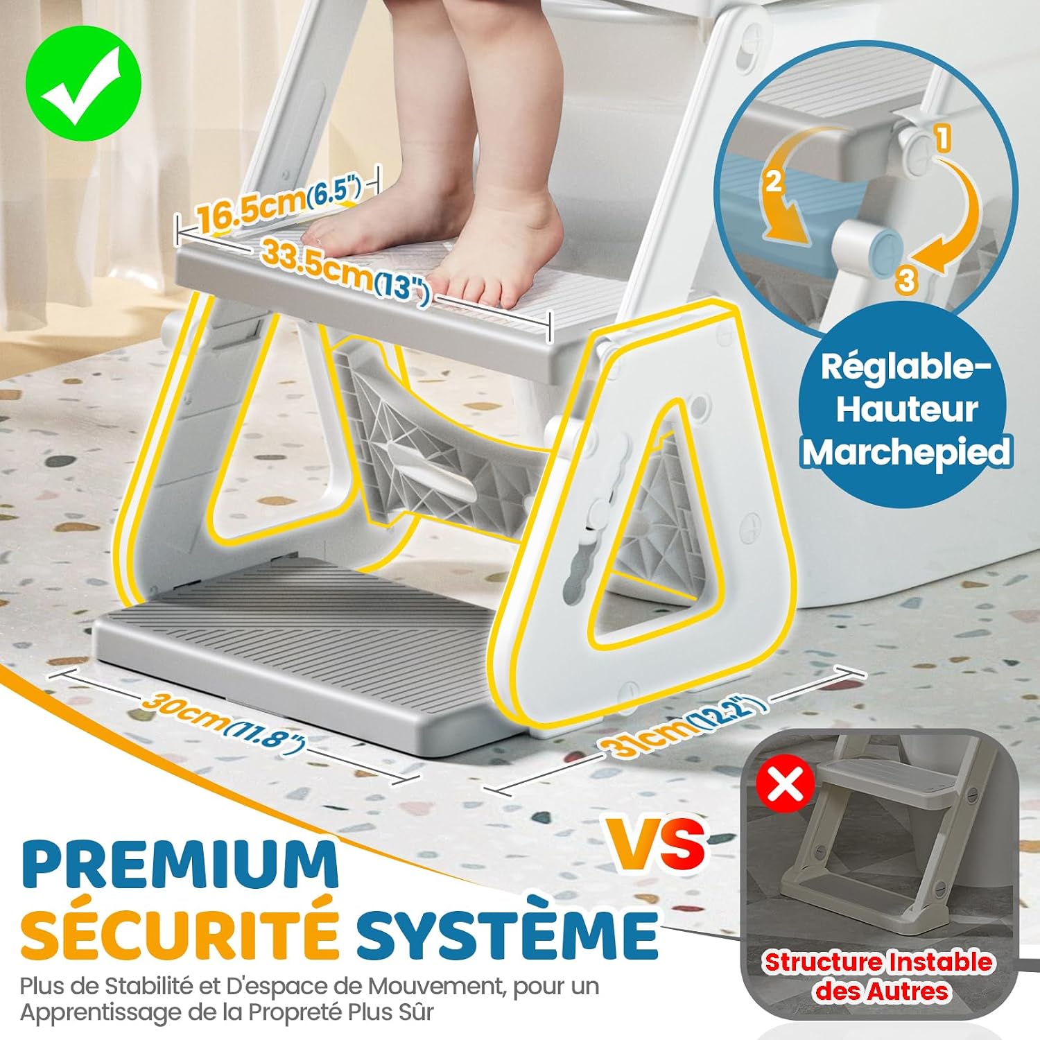 Detalle 2 de Orzbow Reducteur Toilette Enfant avec Marche 7 niveaux đźš˝