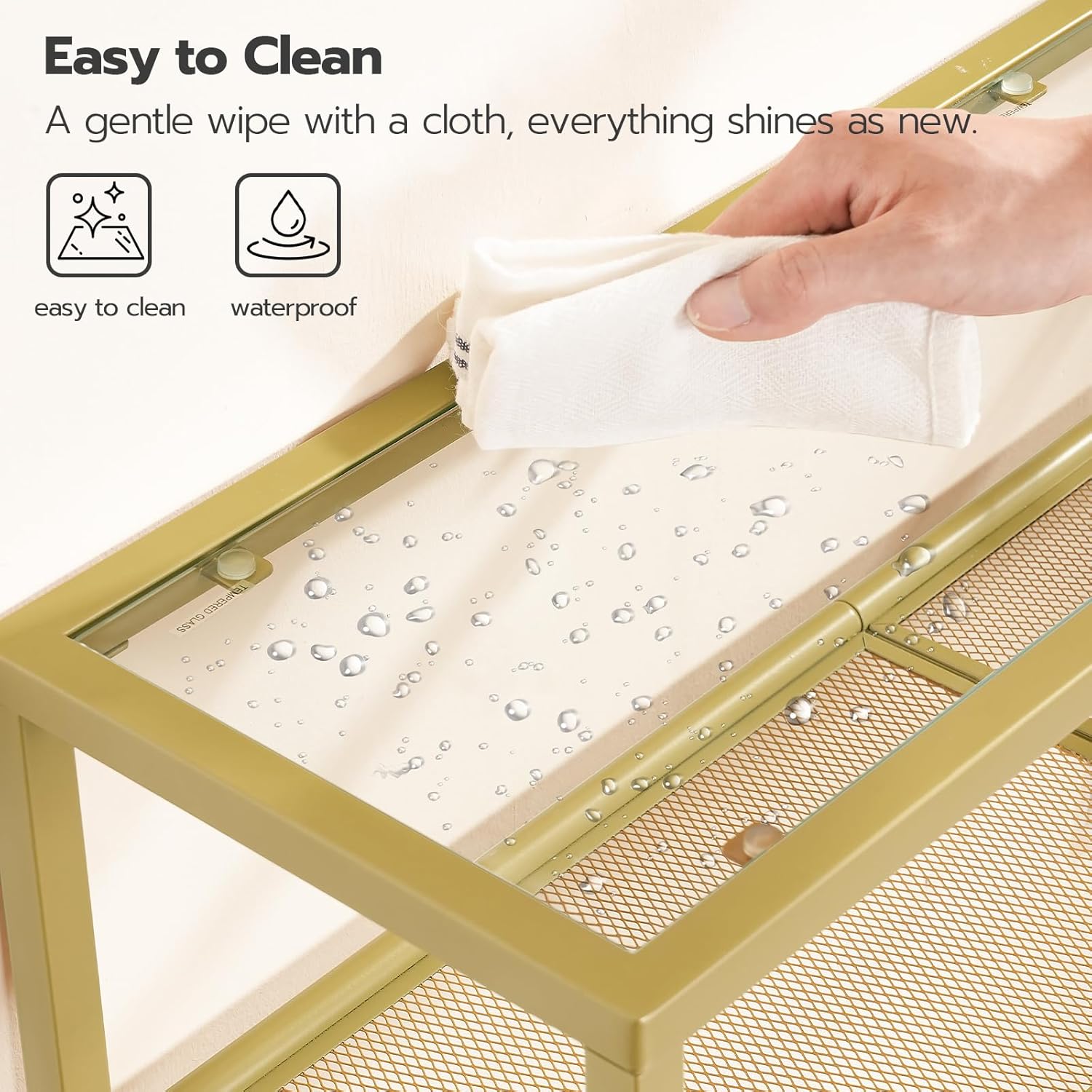 Thumbnail 6 de HOOBRO 3-Tier Gold Console Table with Tempered Glass – Minimalist Gold Frame, 4mm Glass, 3 Shelves