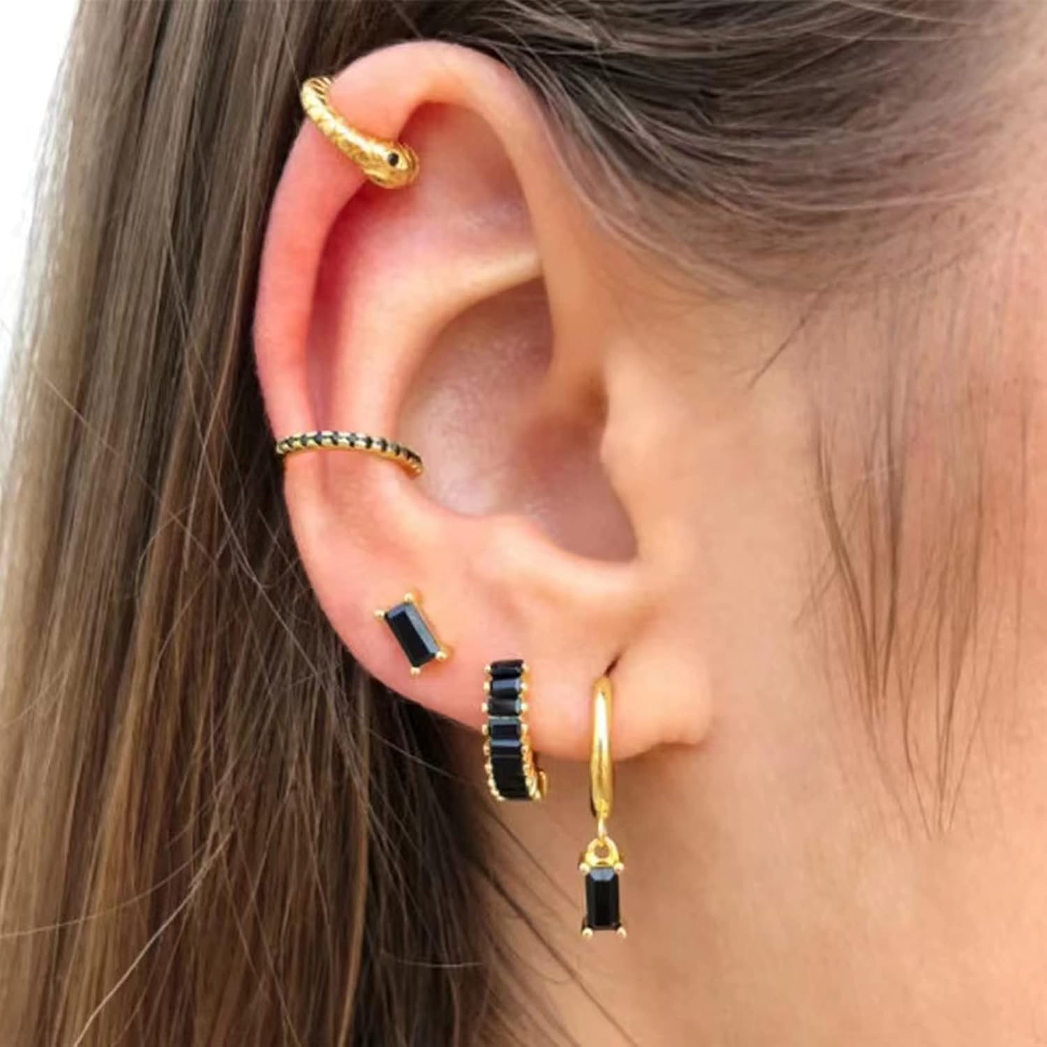 Thumbnail 1 de Orecchini a cerchio con pendenti oro 14K (2 paia) per donna, bambina e uomo