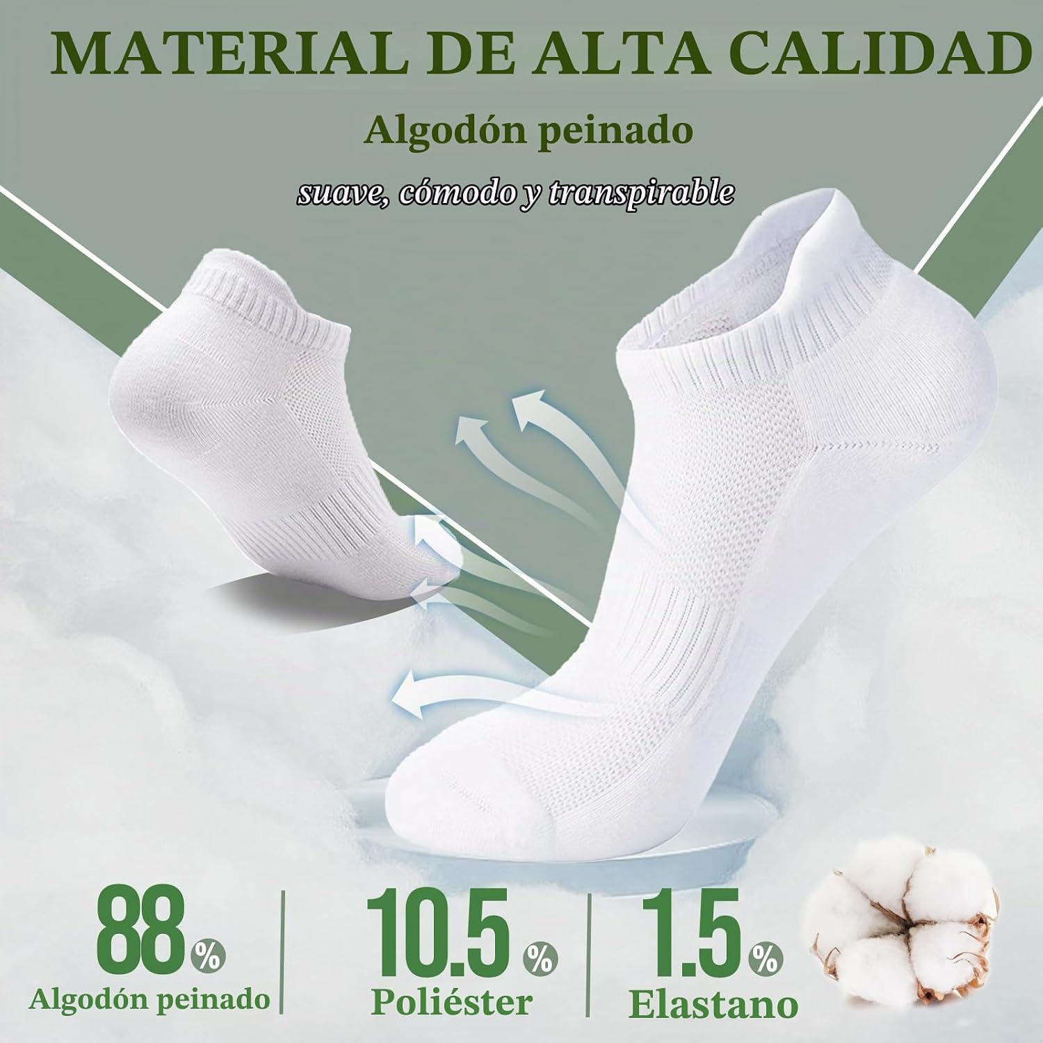 Detalle de Wamicu 10 Pares Calcetines Tobilleros Hombre – Algodón Transpirable para Verano (Talla 43-46)