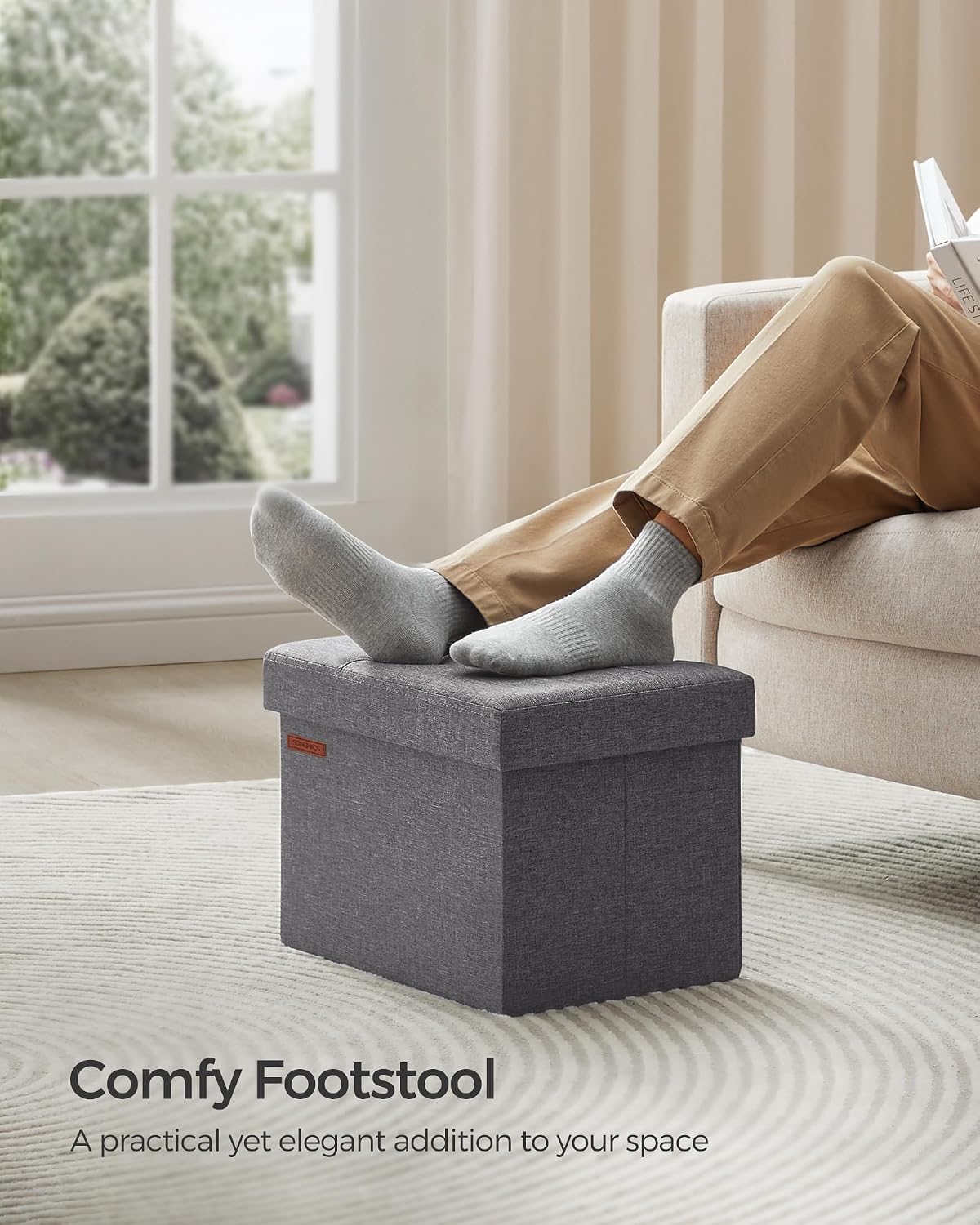 Detalle de SONGMICS LSF102G51 Storage Ottoman, 32 L Foldable Footstool, 130 kg Capacity
