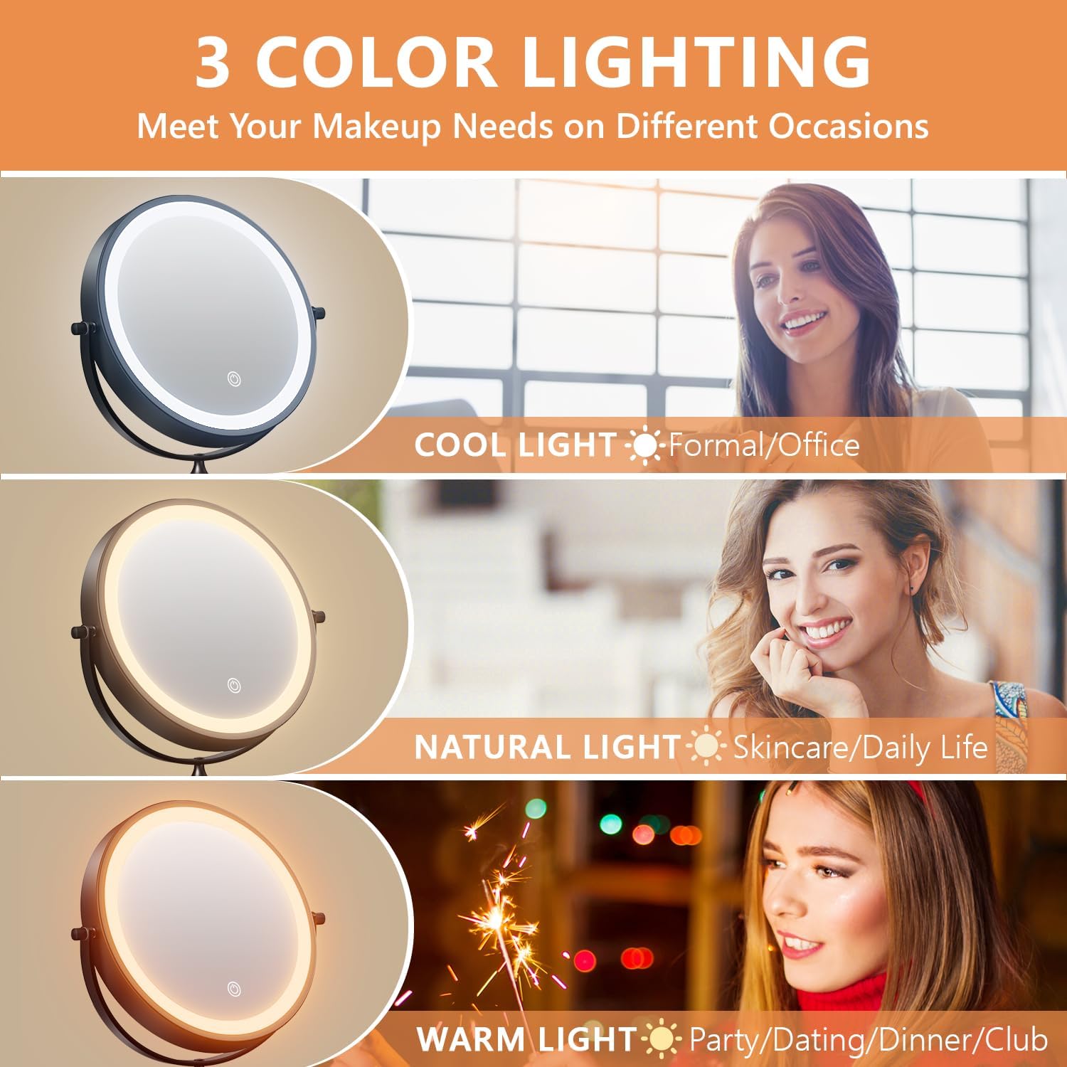 Thumbnail 3 de Auxmir 8" Wall Mounted Lighted Makeup Mirror 3200mAh 🪞