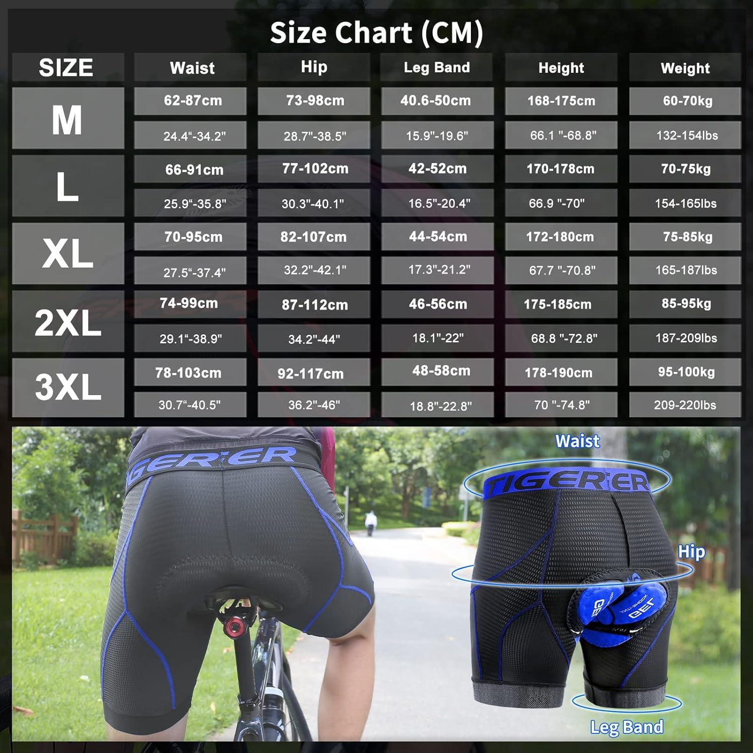 Detalle 2 de X-TIGER Ciclismo Uomo Boxer imbottito 5D in gel, traspirante (mutande/pantaloncini da bici)