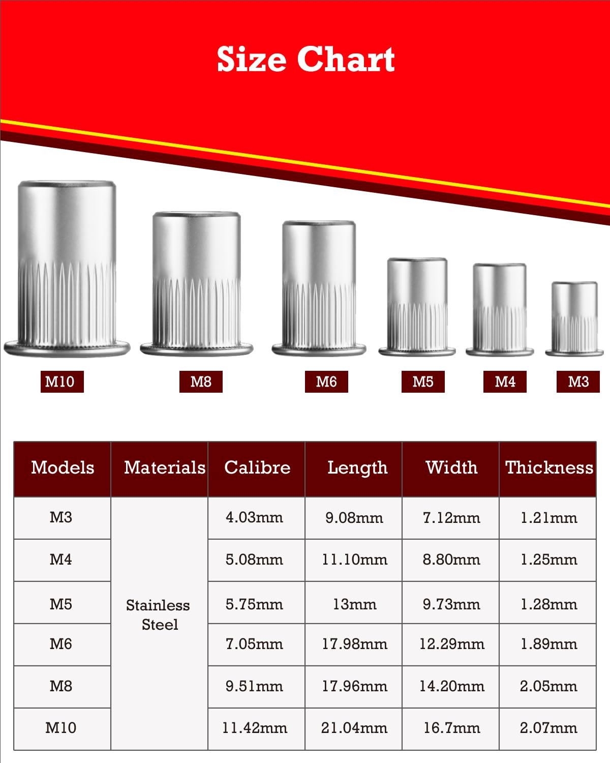 Thumbnail 3 de YOOPIN M6 Rivet Nuts (60 PCS) – Stainless Steel Threaded Inserts for Metal Sheets