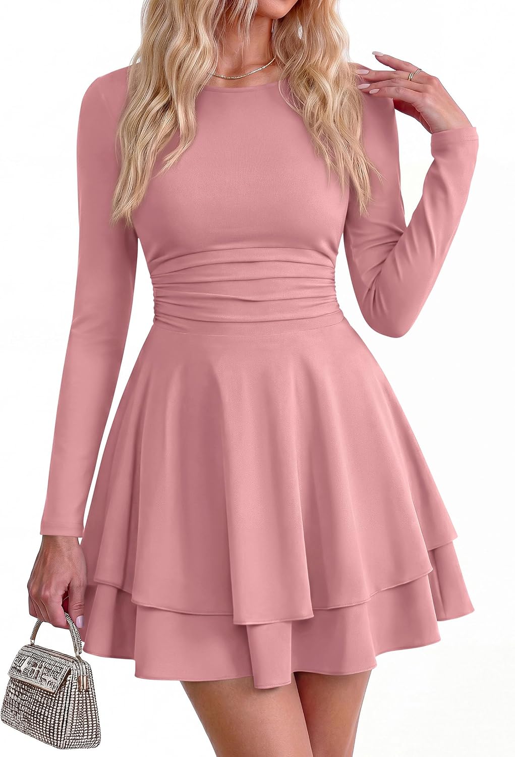 Detalle de PRETTYGARDEN Women's Long-Sleeve Mini Dress