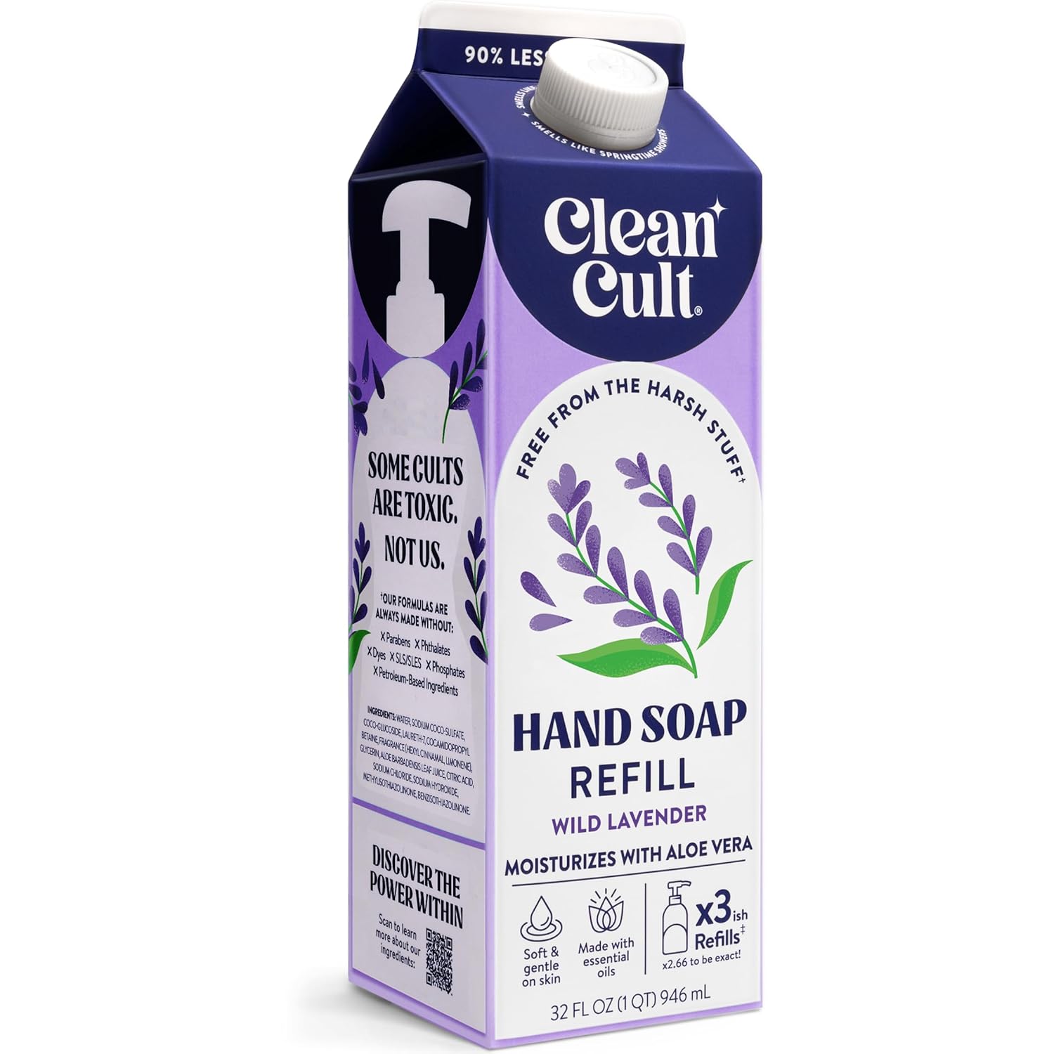 Cleancult Liquid Hand Soap Refill (Wild Lavender) — Moisturizing Aloe & Lavender Essential Oils, 32 oz