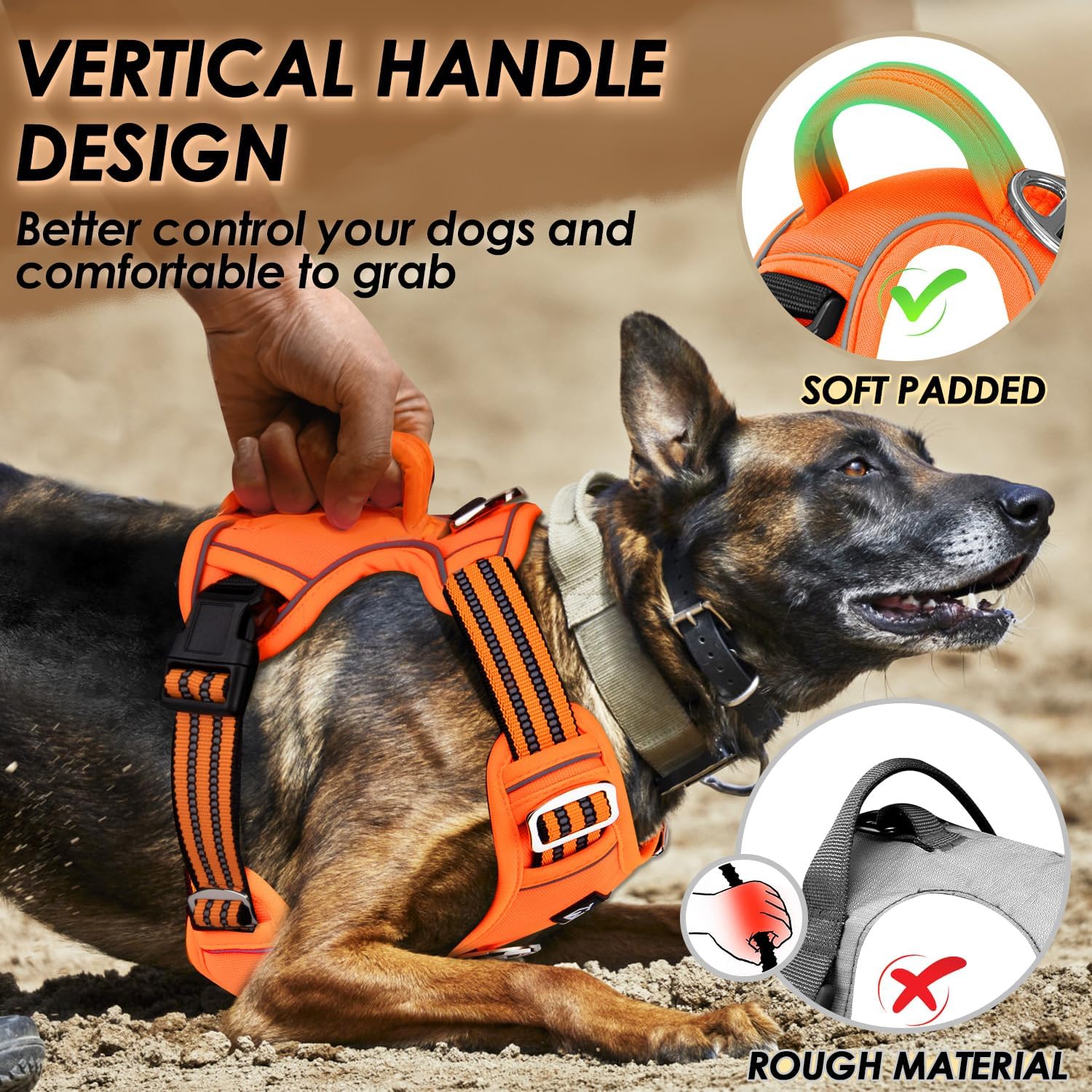 Detalle 2 de Eyein Large Dog Harness (XL) – Anti-pull adjustable dog vest with 2 clips, reflective straps and padded handle