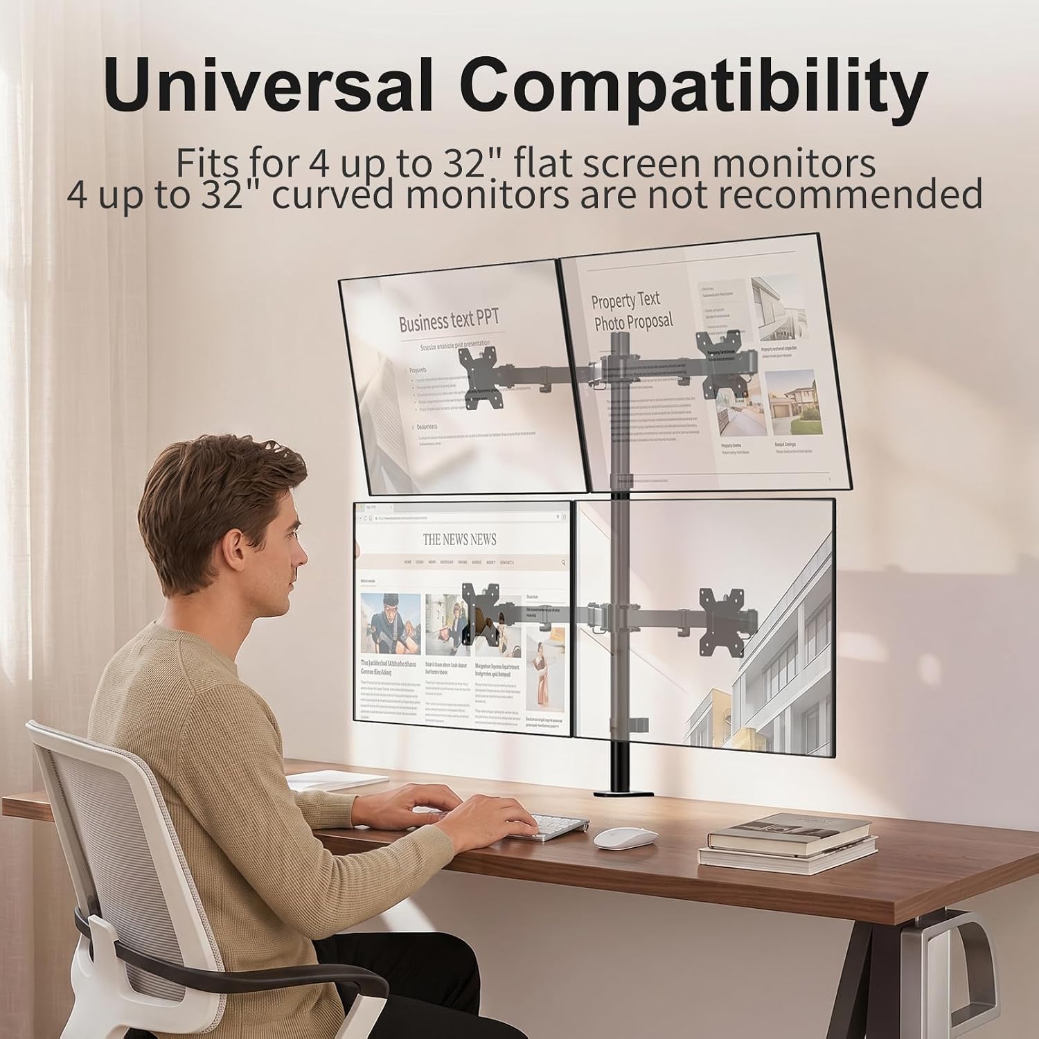 Thumbnail 6 de WALI M004 Quad Monitor Desk Mount, Adjustable Arms for Screens up to 27 Inch