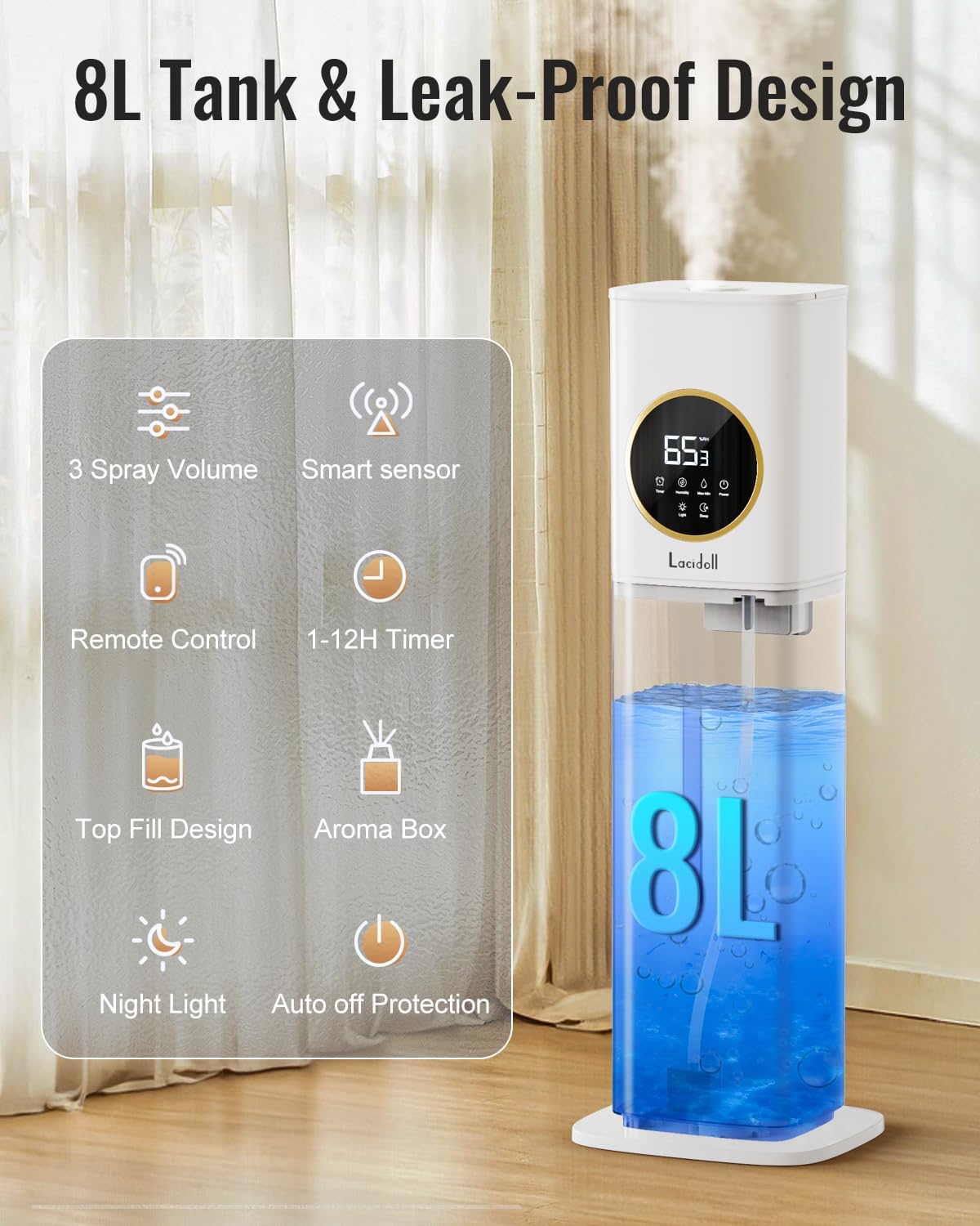 Detalle de Lacidoll LCD-MH-2303-W-CA 8 L Cool Mist Humidifier with Top Fill