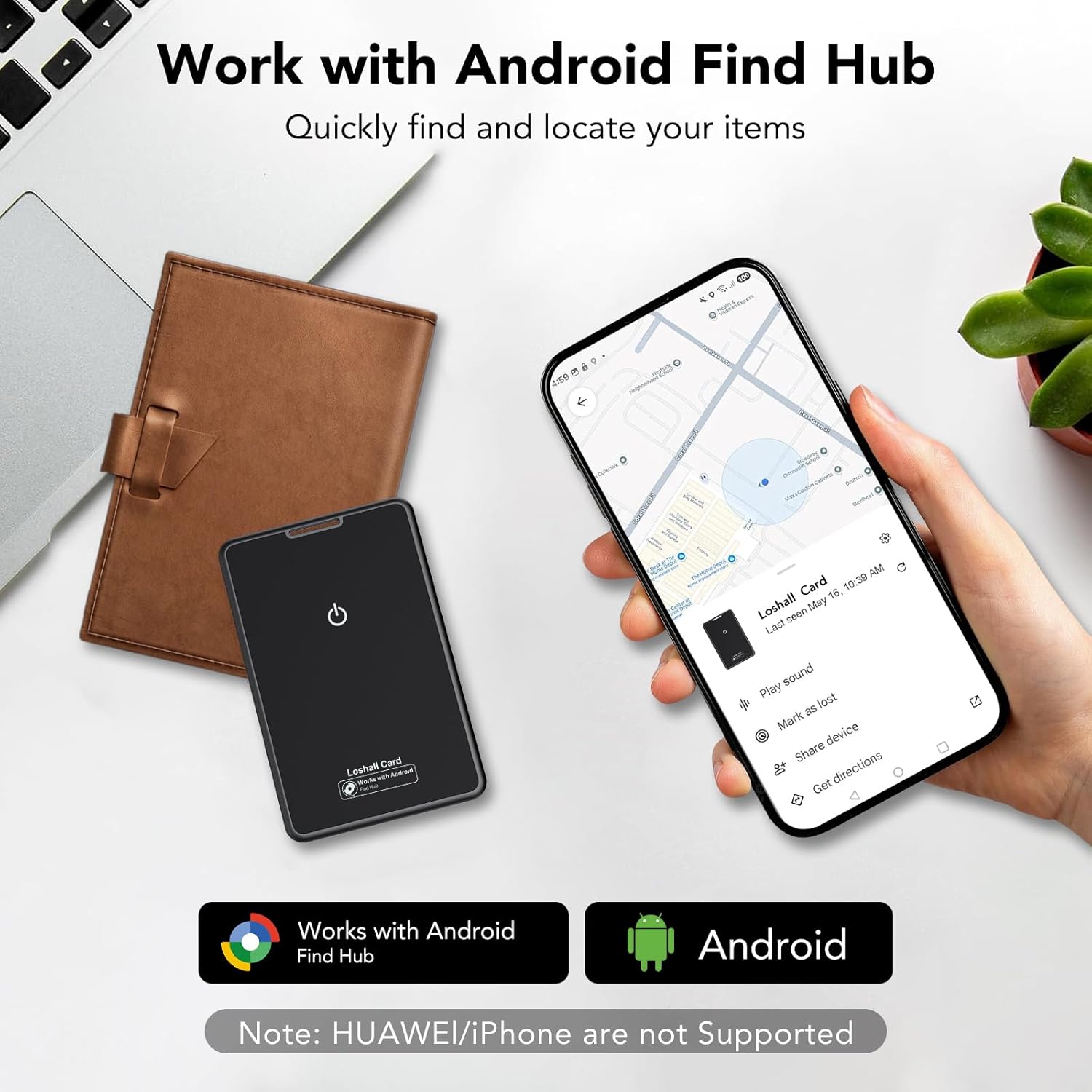 Thumbnail 1 de 2026 Nouveau: Carte Traceur Bluetooth pour Portefeuille – Lot de 2, IP68, 1,6 mm, 5 ans d’autonomie, Android uniquement
