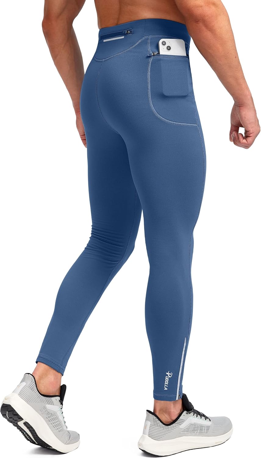 Detalle de Pudolla Men's Thermal Running Tights with Fleece Lining and 3 Zip Pockets