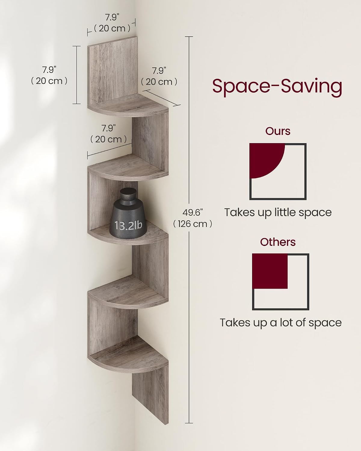Detalle de VASAGLE LBC072M01 5-tier corner shelf for home
